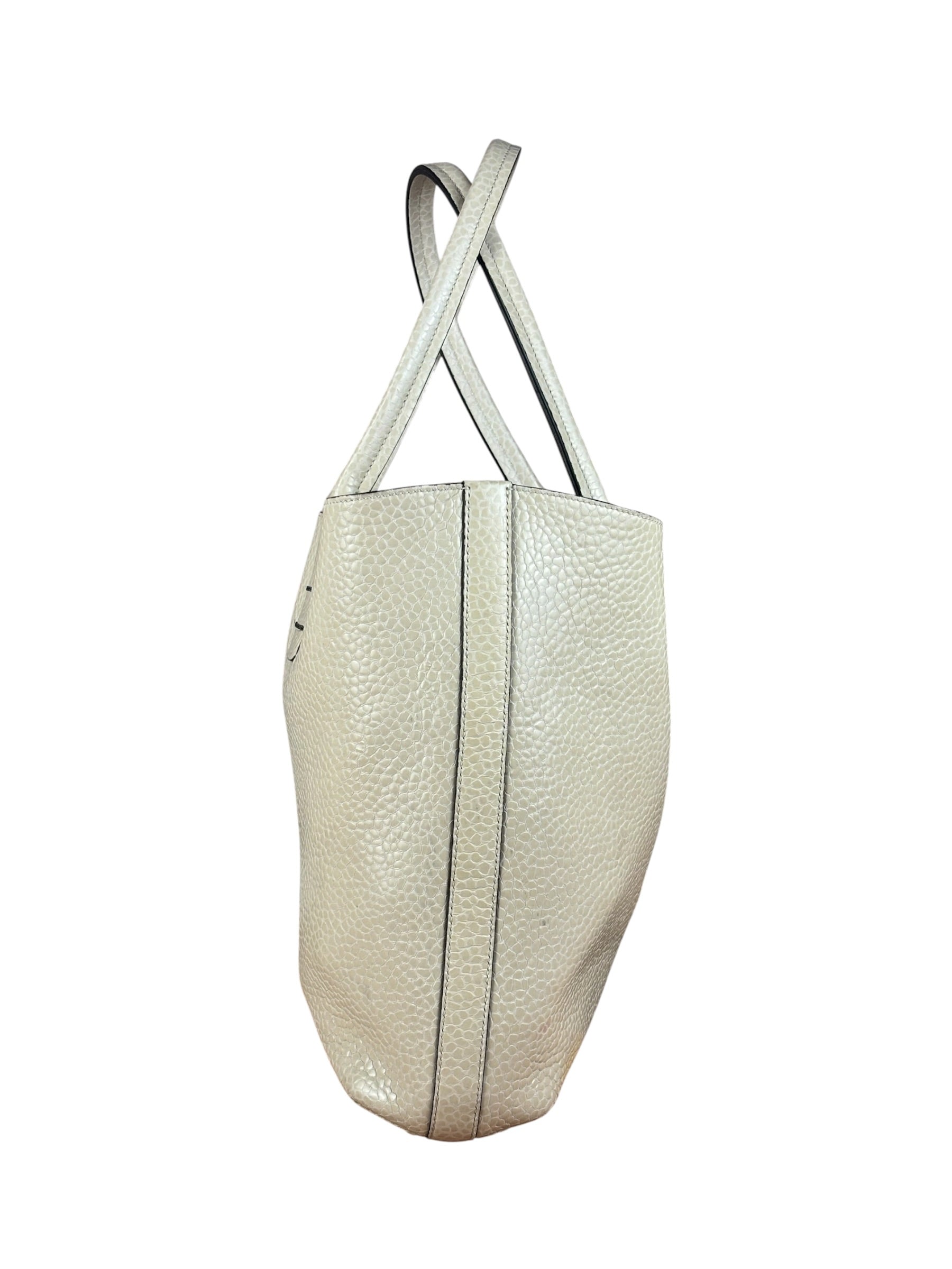 Brunello Cucinelli Ivory Grained Leather Tote Bag
