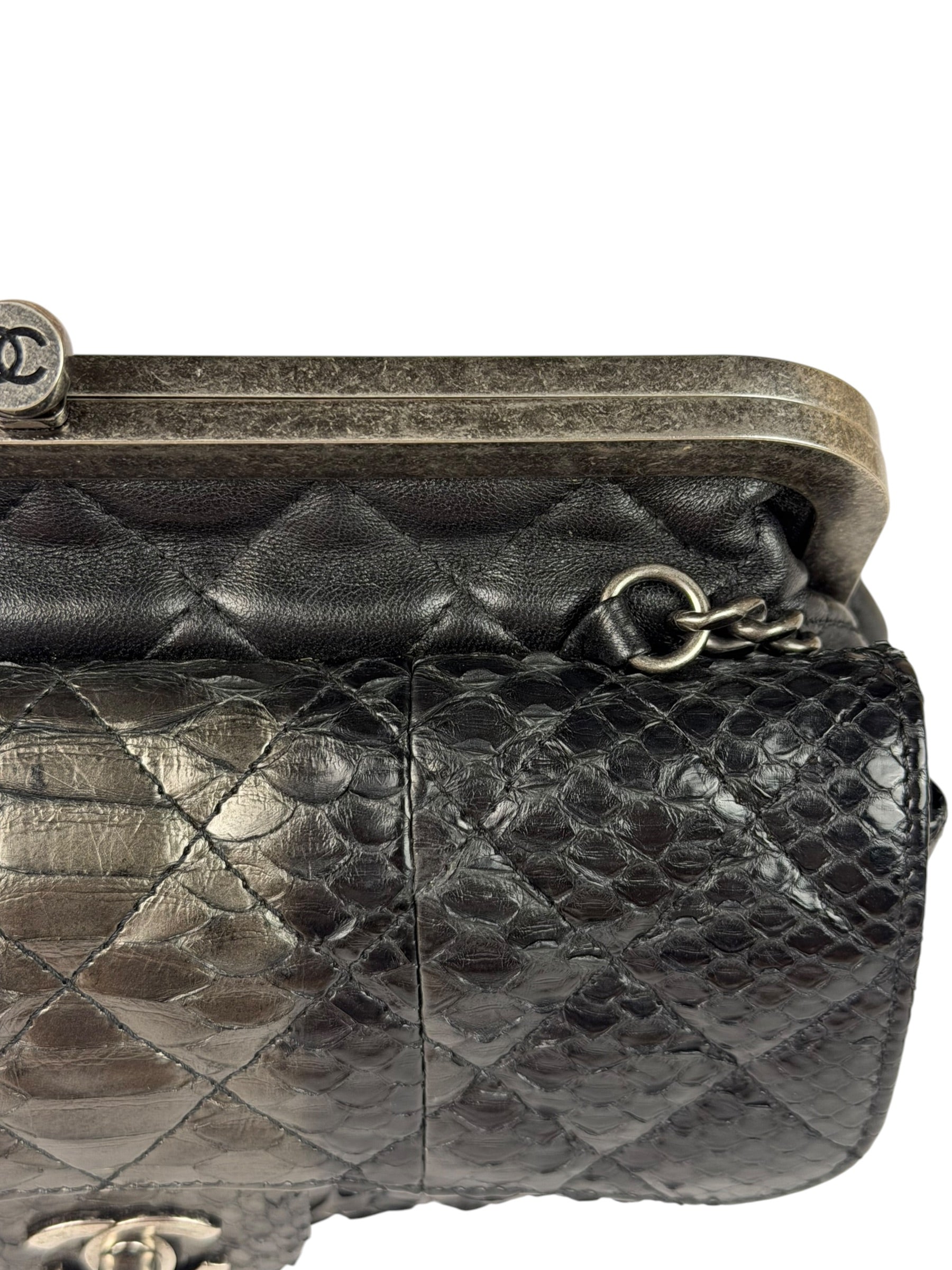 Chanel Black Python Leather Kiss-Lock Flap Bag 2015