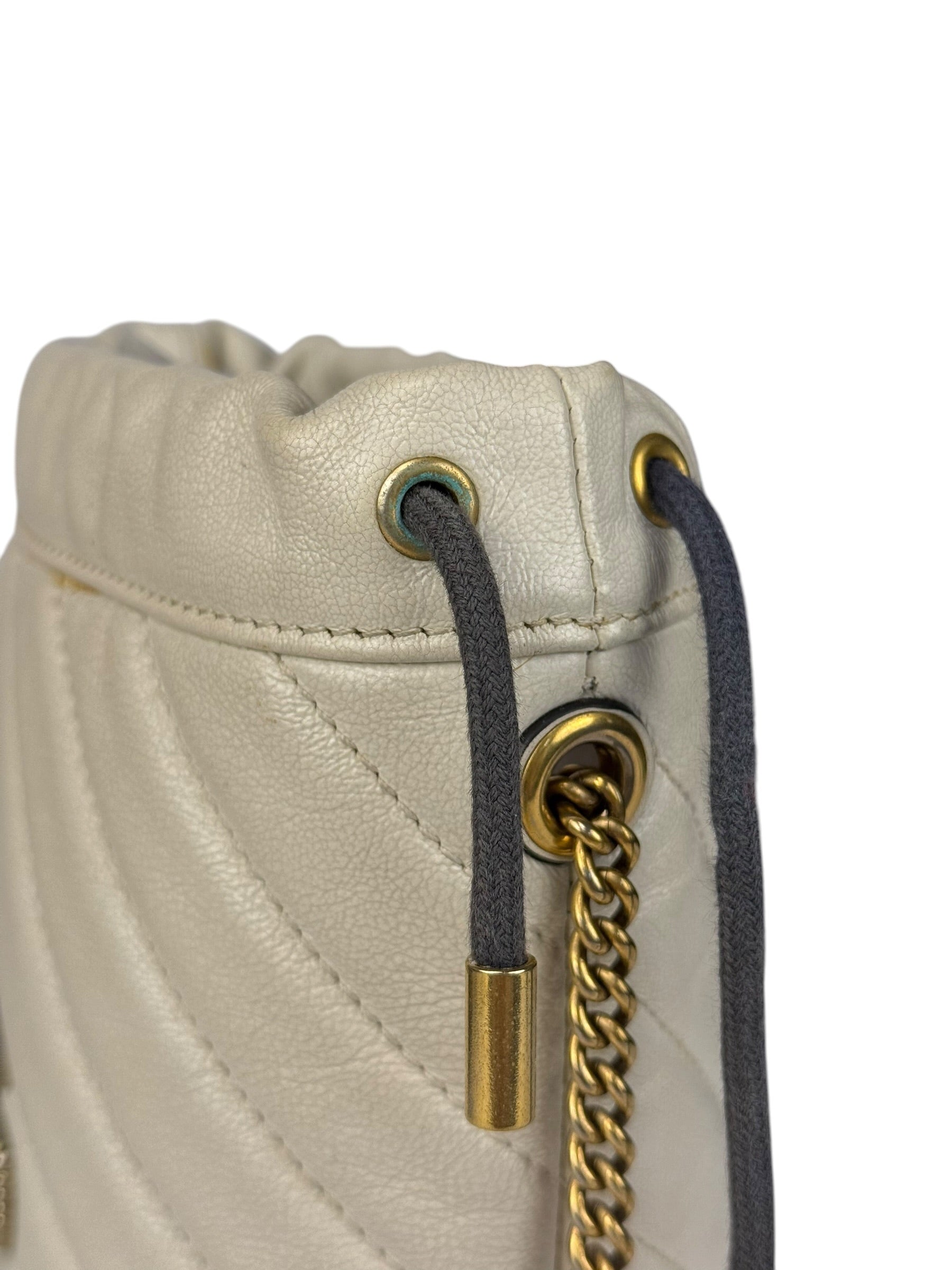 Gucci GG Ivory Leather Marmont Chain Bucket Bag