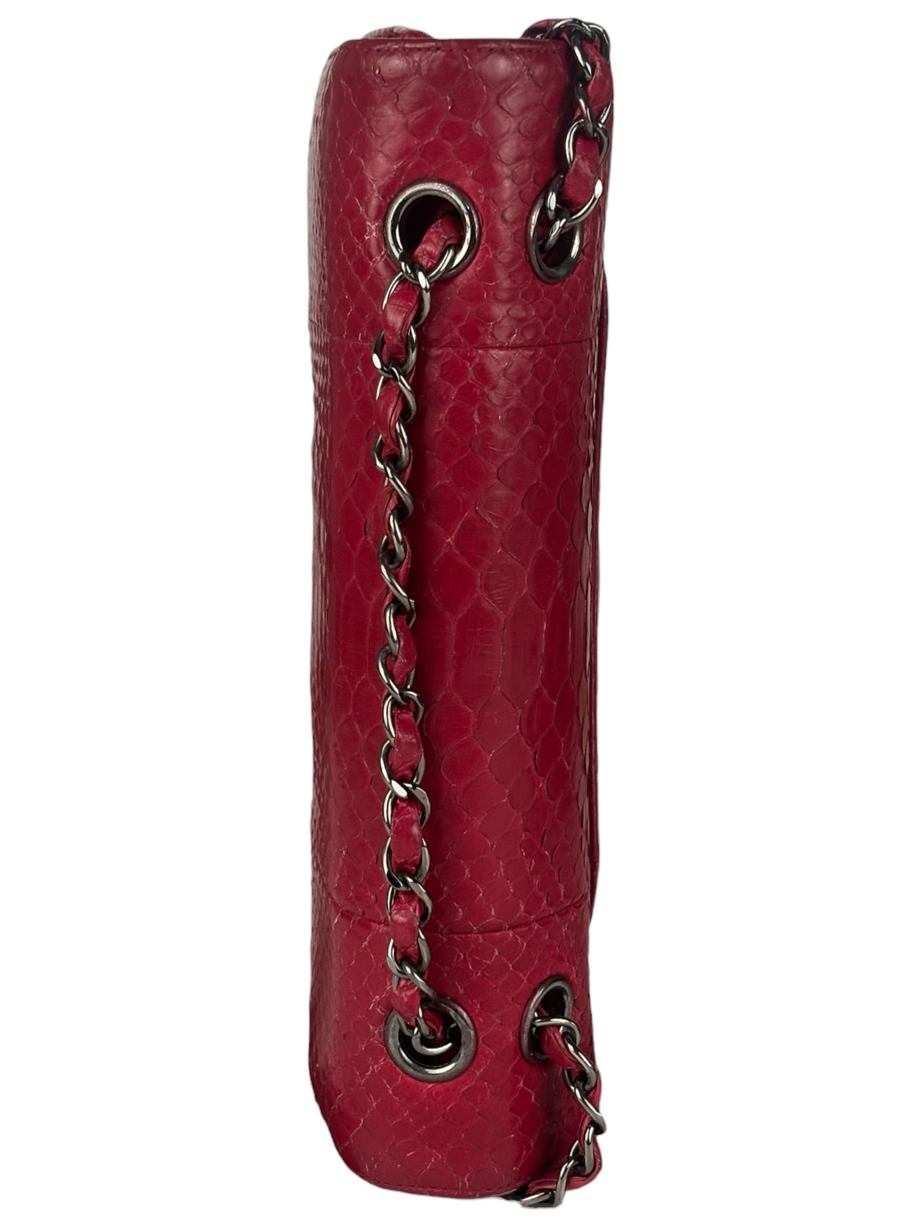 Chanel Classic Double Flap Python Bag Pink 2014