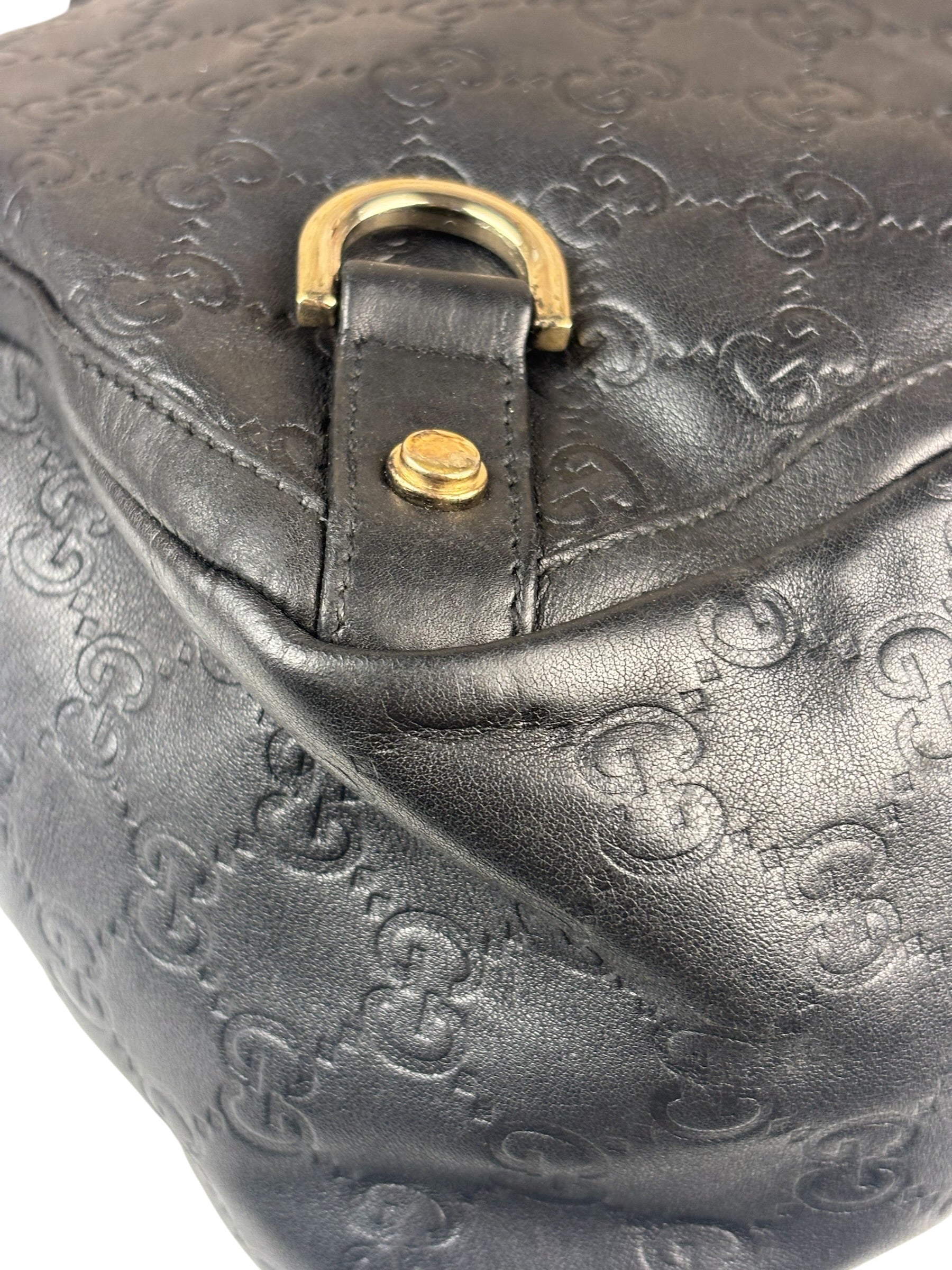 Gucci Black Leather GG Supreme D-Ring Abbey Tote