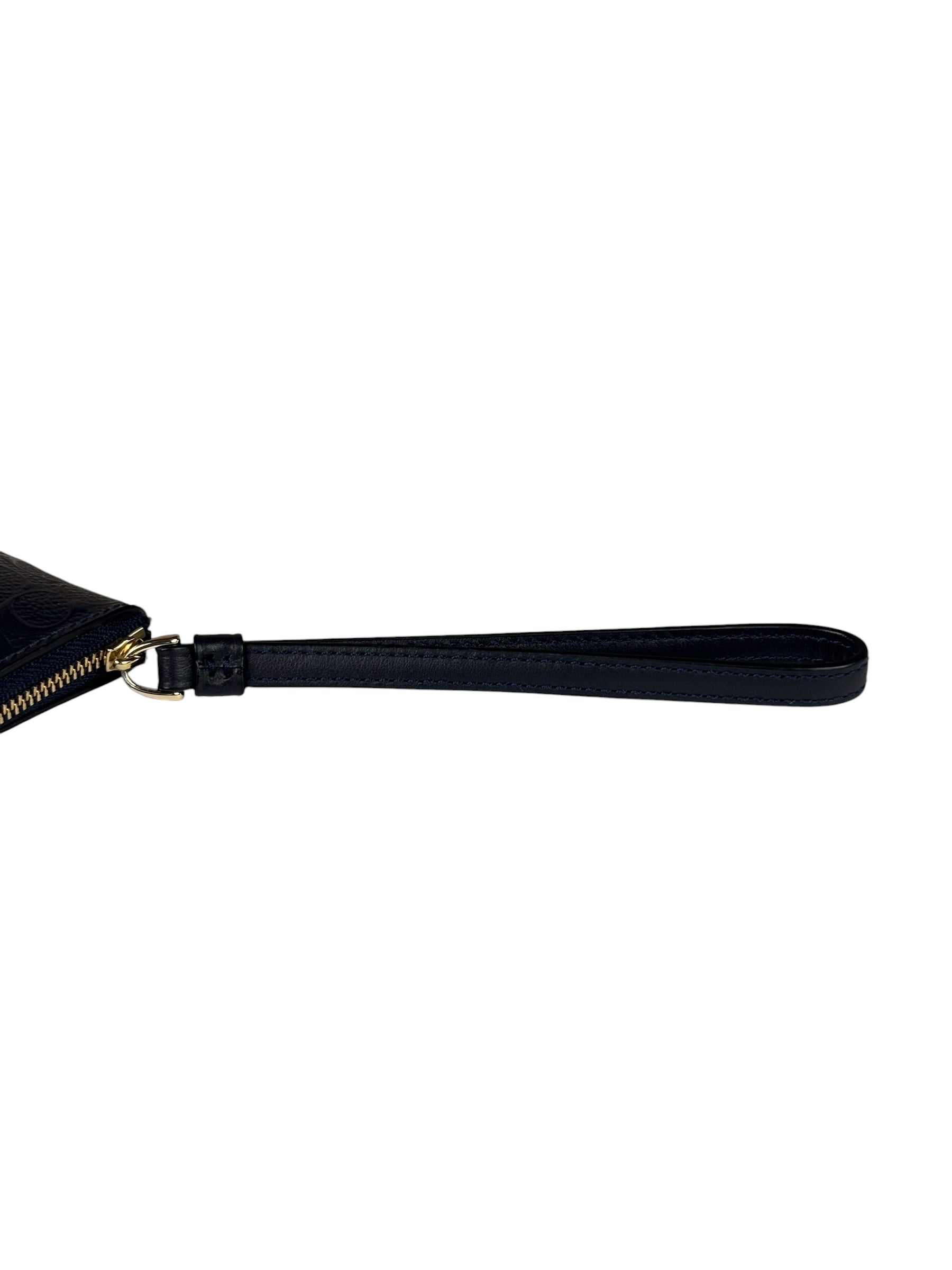 Coach Navy Blue Patent Leather Signature Corner Zip Wristlet