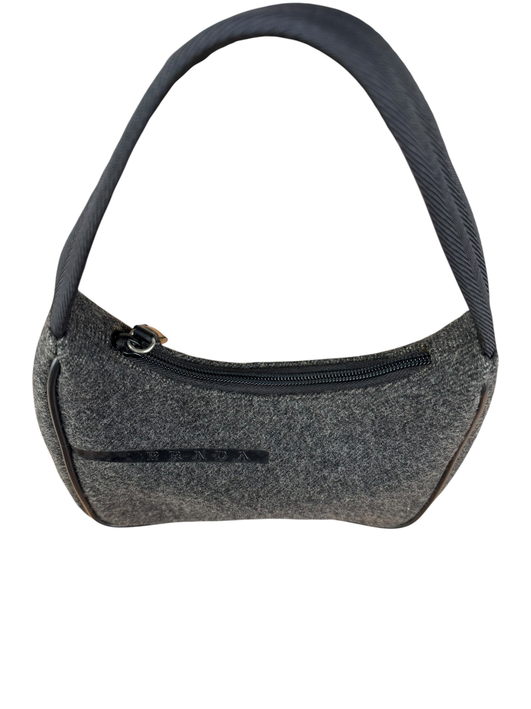 Prada Charcoal Gray Wool Sport Mini Hobo Bag