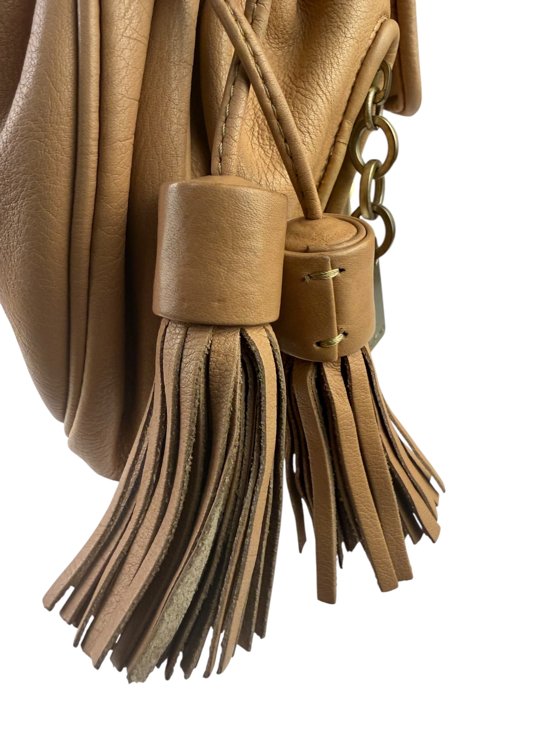 Chloe Orange Beige Calfskin See By Chloe Cherry Drawstring Saddle Crossbody Bag