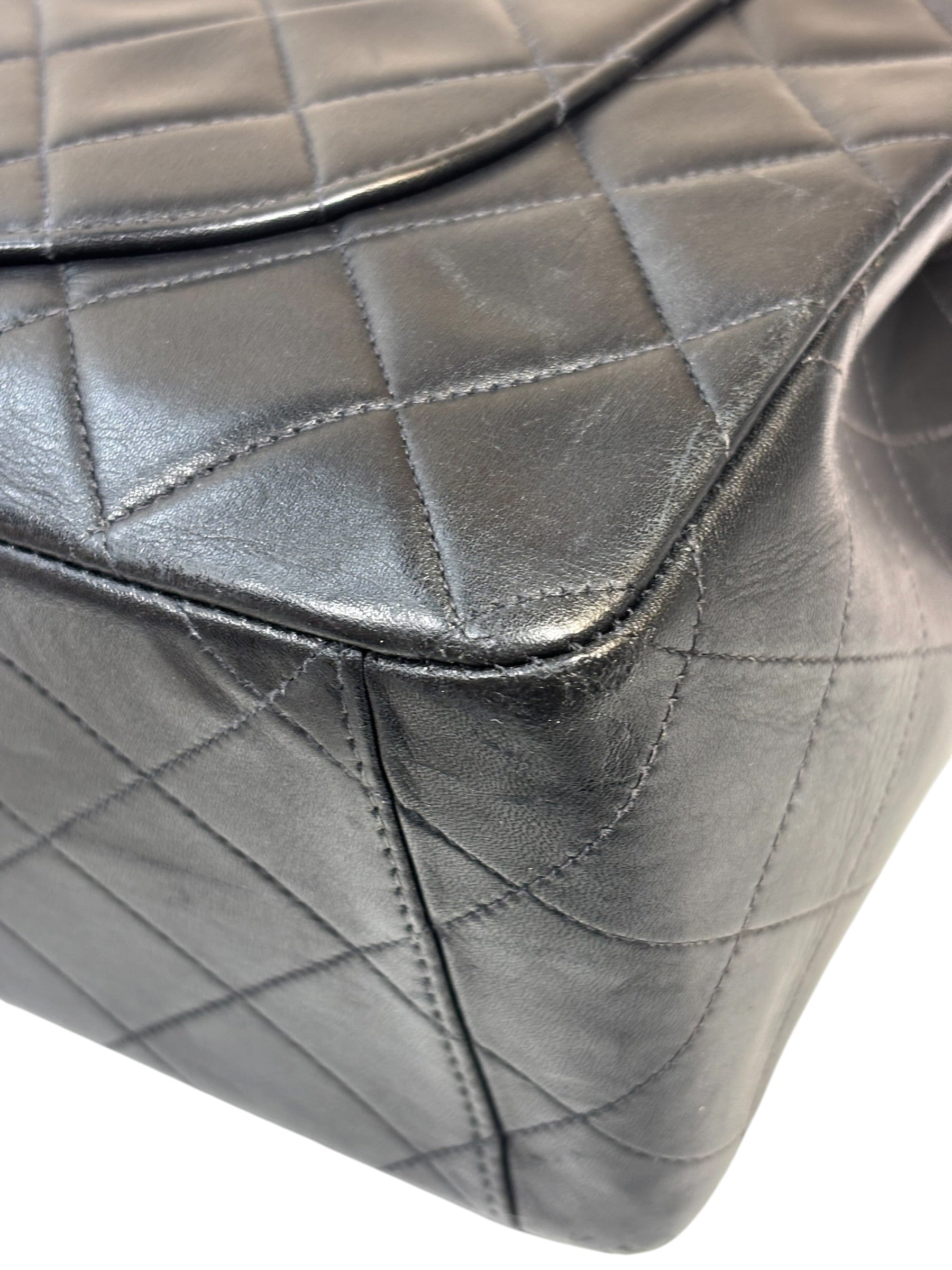 Chanel Vintage Black Quilted Leather Jumbo Flap Bag 1994