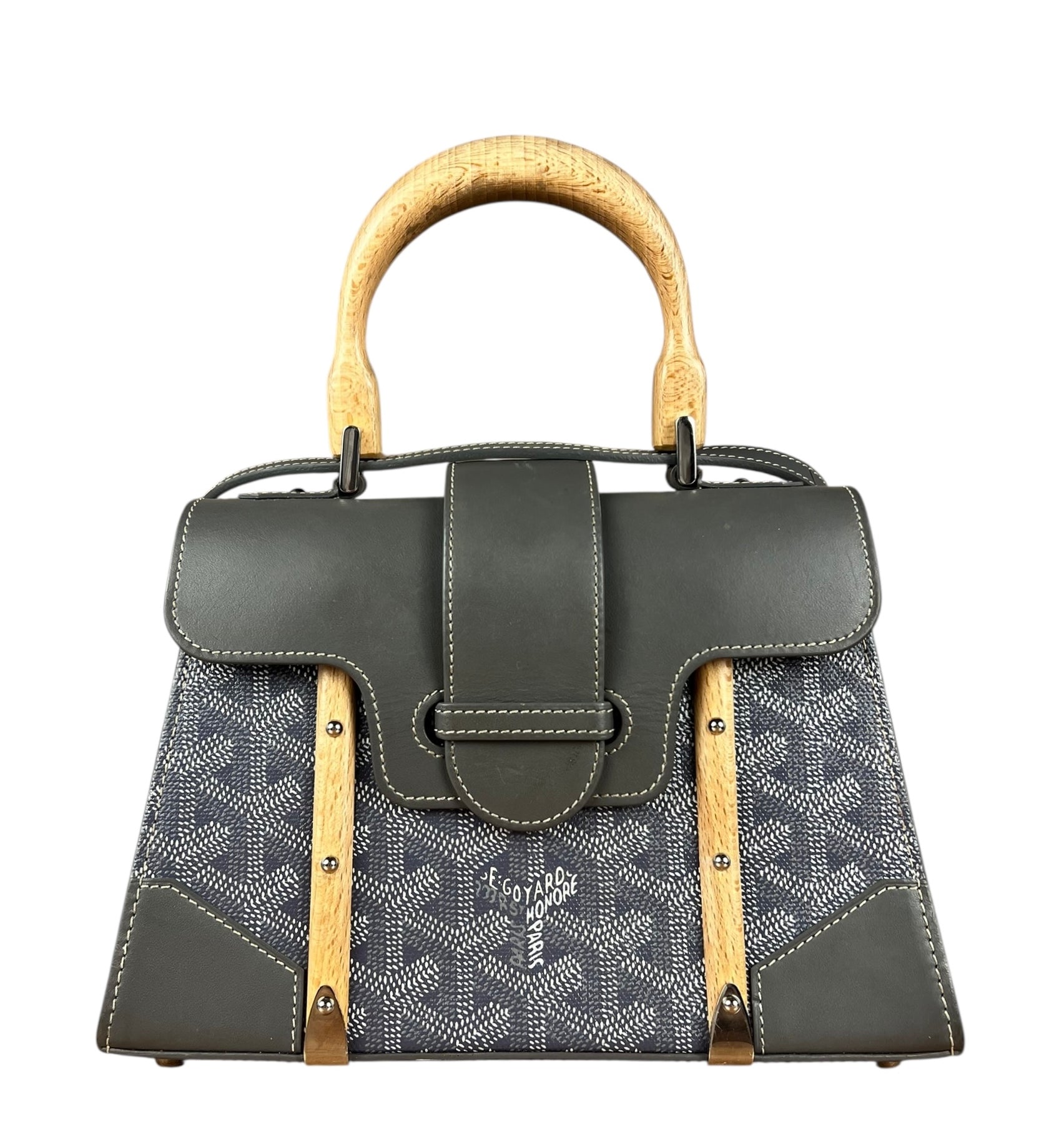 Goyard Mini Grey Goyardine Saigon Top Handle Bag