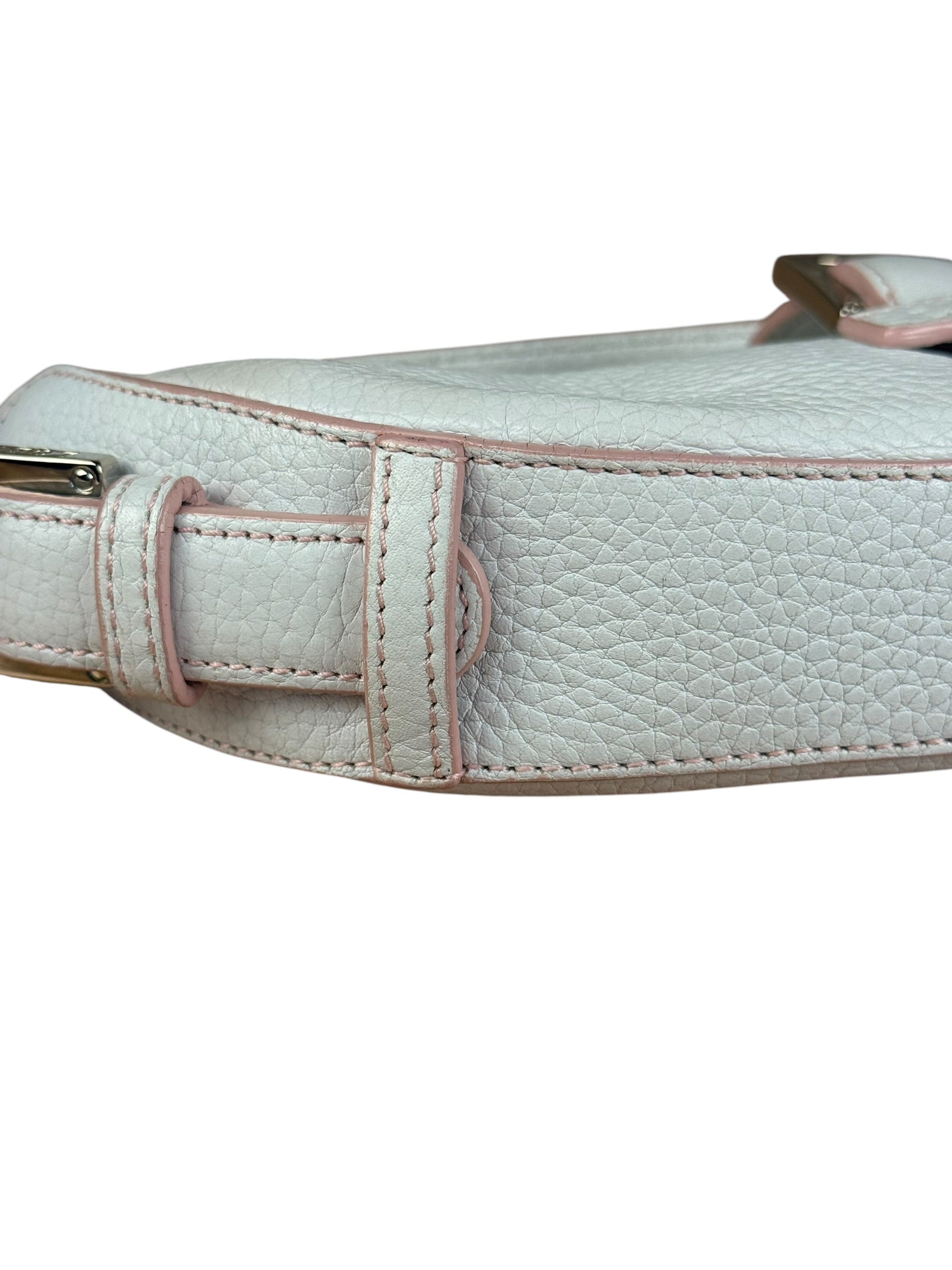 Loewe White Pebbled Leather Pink Trim Mini Boat Pochette