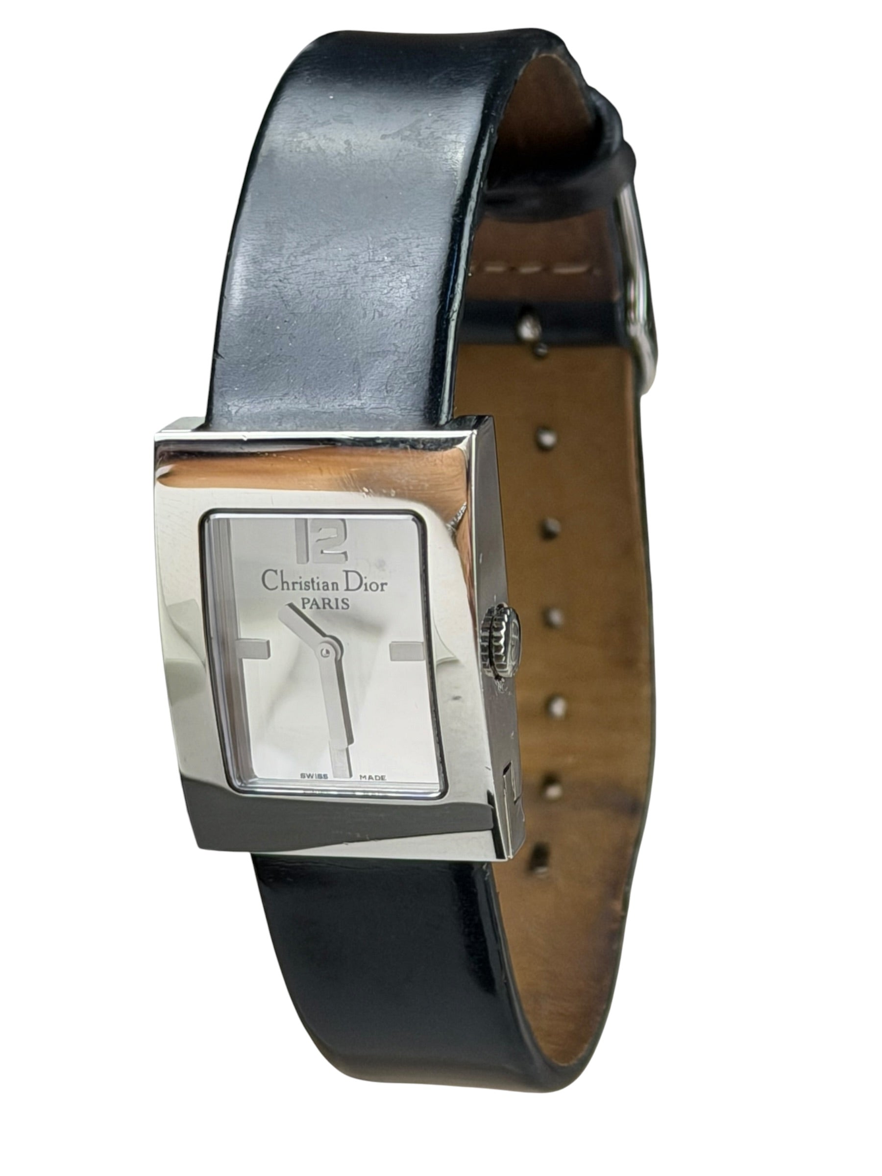 Dior Silver Dial Black Leather Strap D78-100