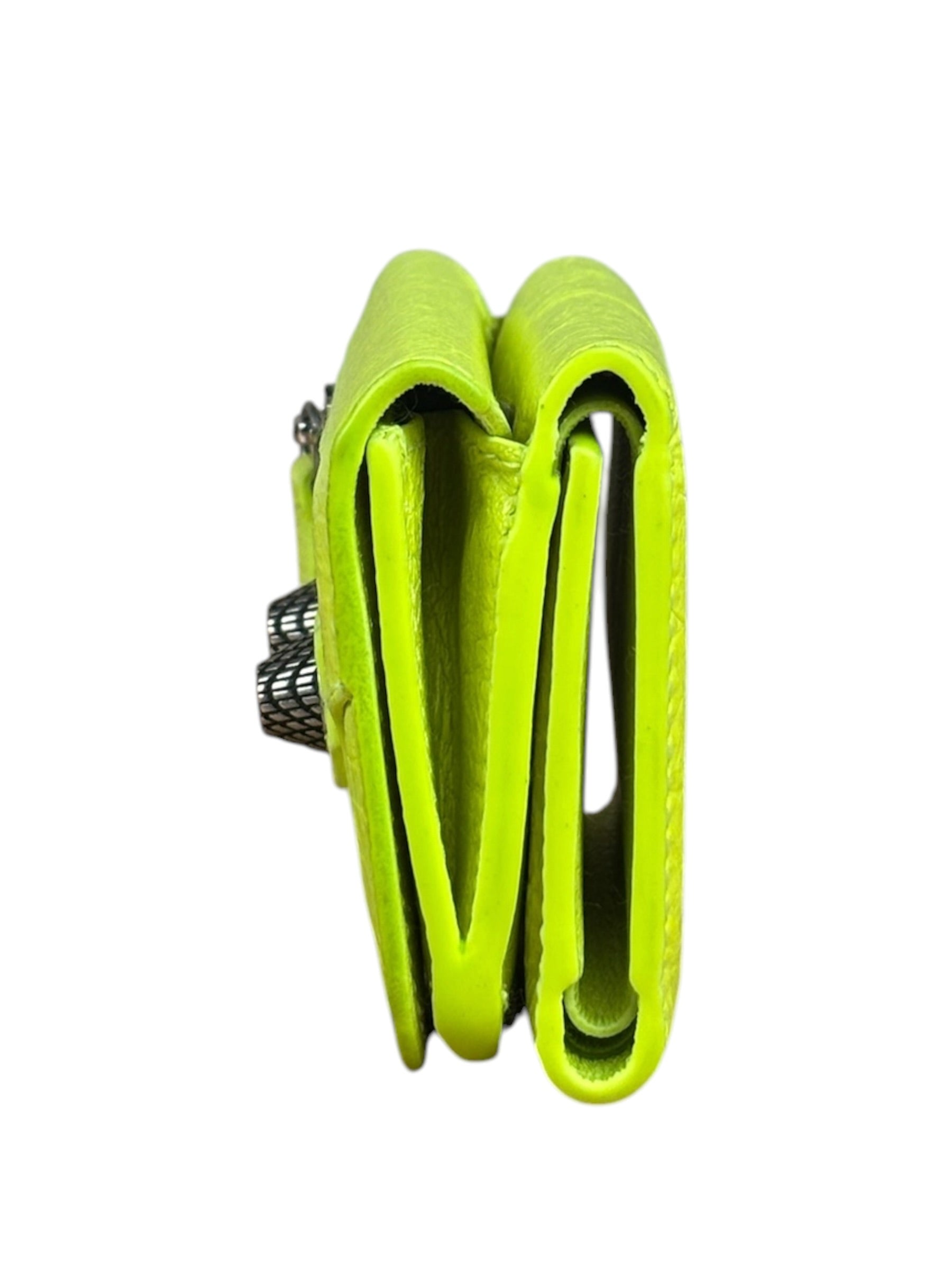 Balenciaga Fluo Neon Yellow Leather Cash Trifold Mini Wallet