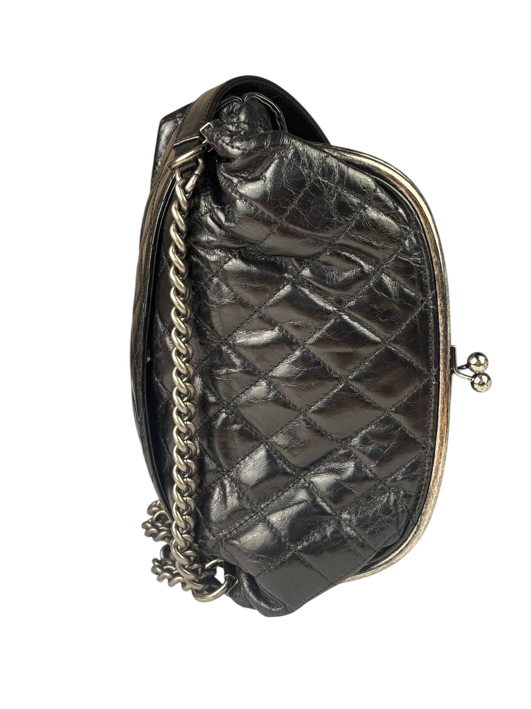 Chanel Black Quilted Lambskin Tabatiere Fold-Over Shoulder Bag 2014