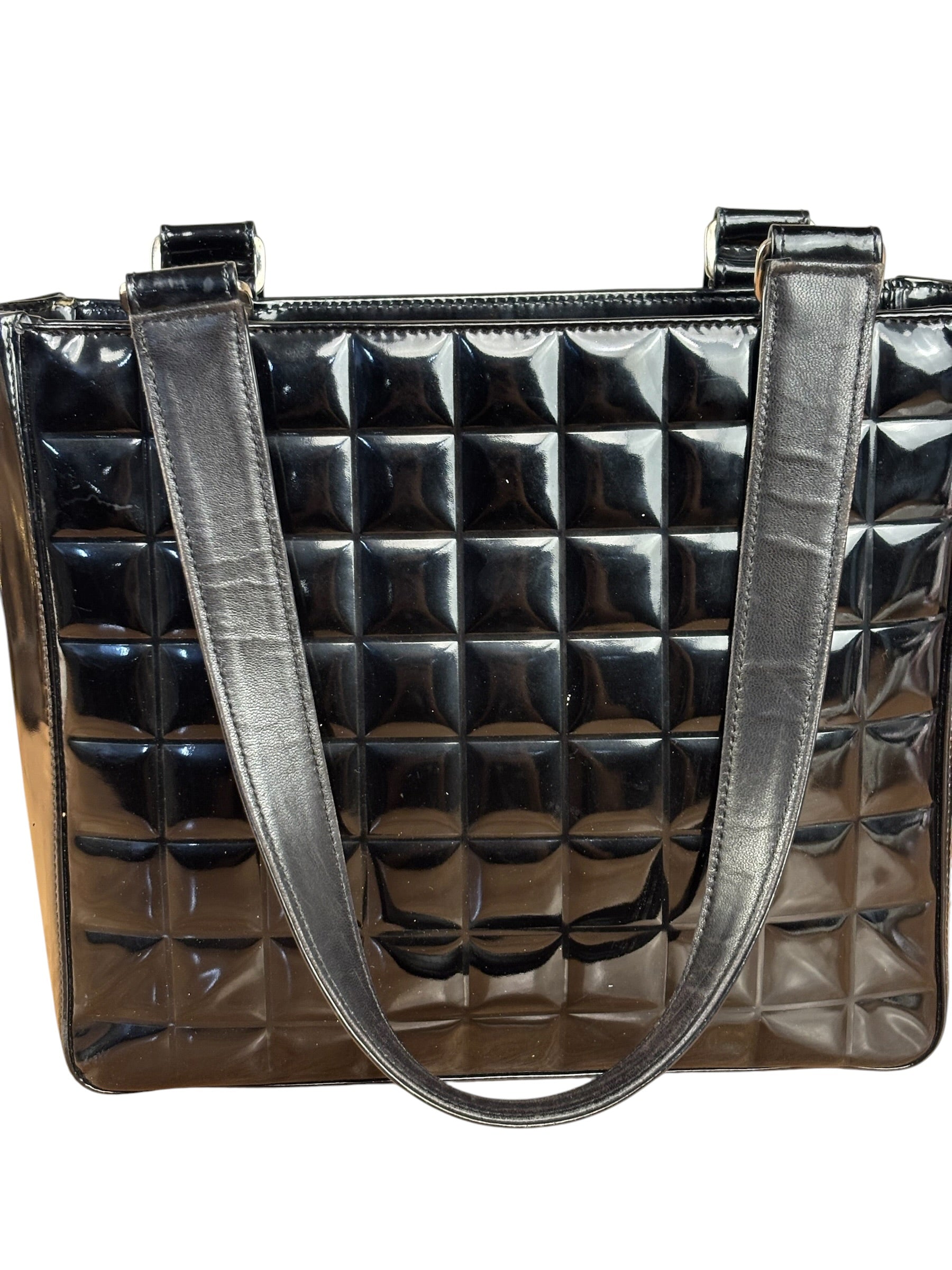 Chanel Glossy Black Patent Leather Chocolate Bar Tote Bag