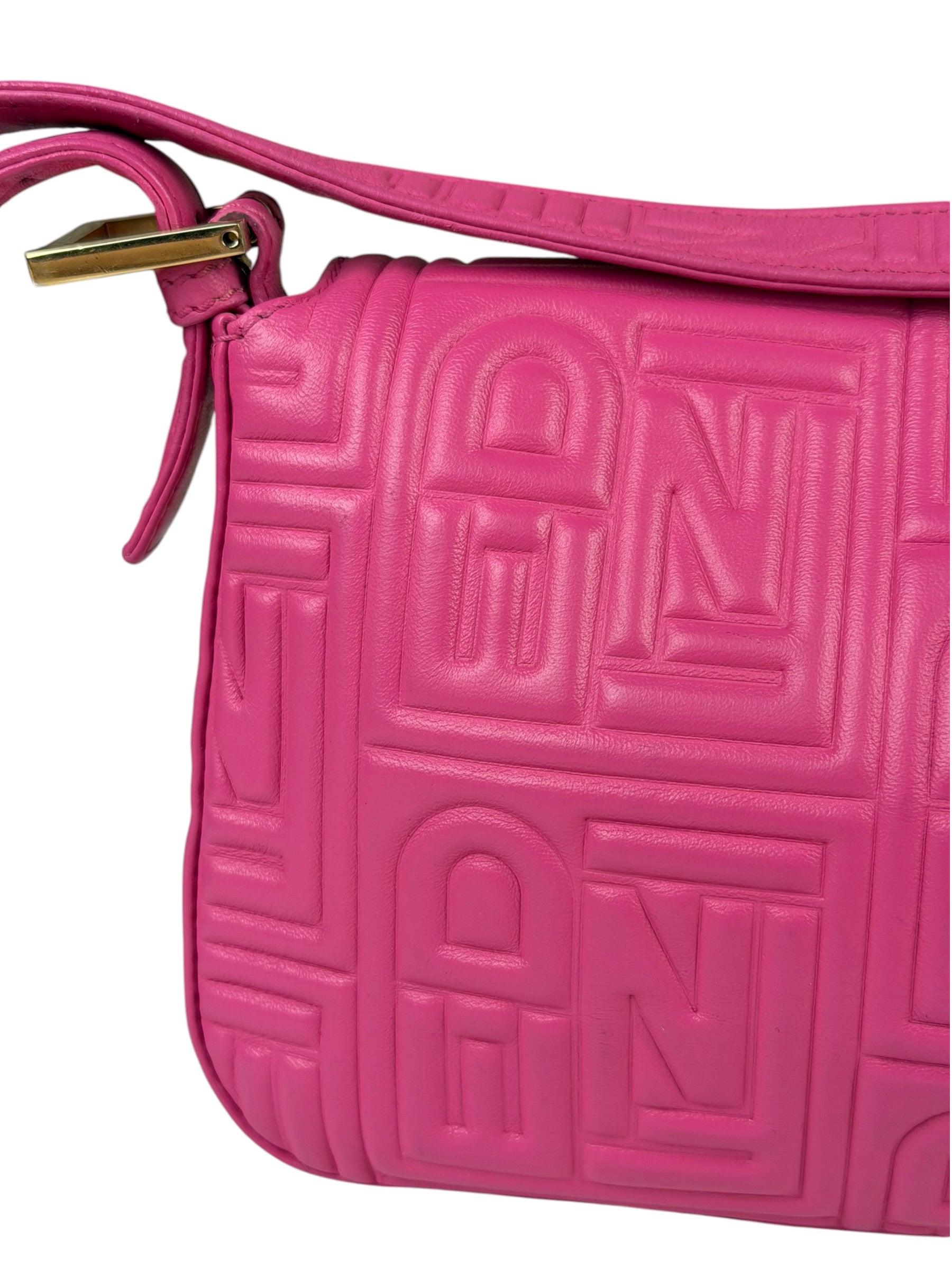 Fendi Pink Leather Logo Embossed Baguette