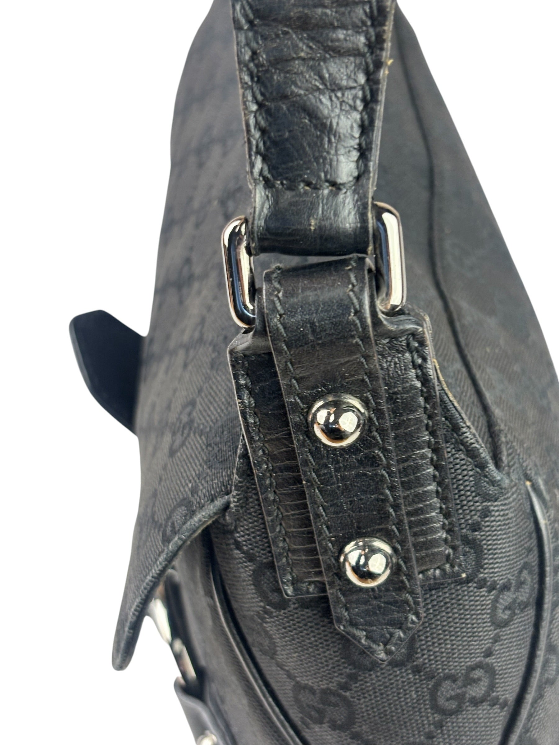 Gucci Black Leather Trim Horsebit GG Chain Shoulder Bag