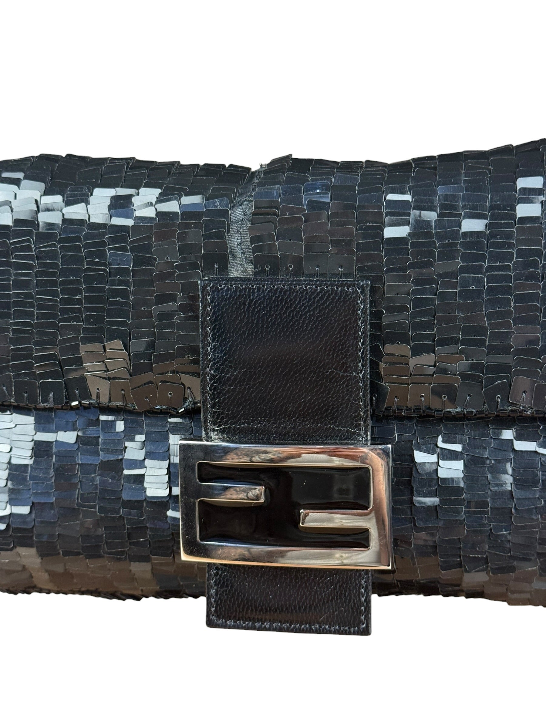 Fendi Vintage Black Sequin Baguette Shoulder Bag