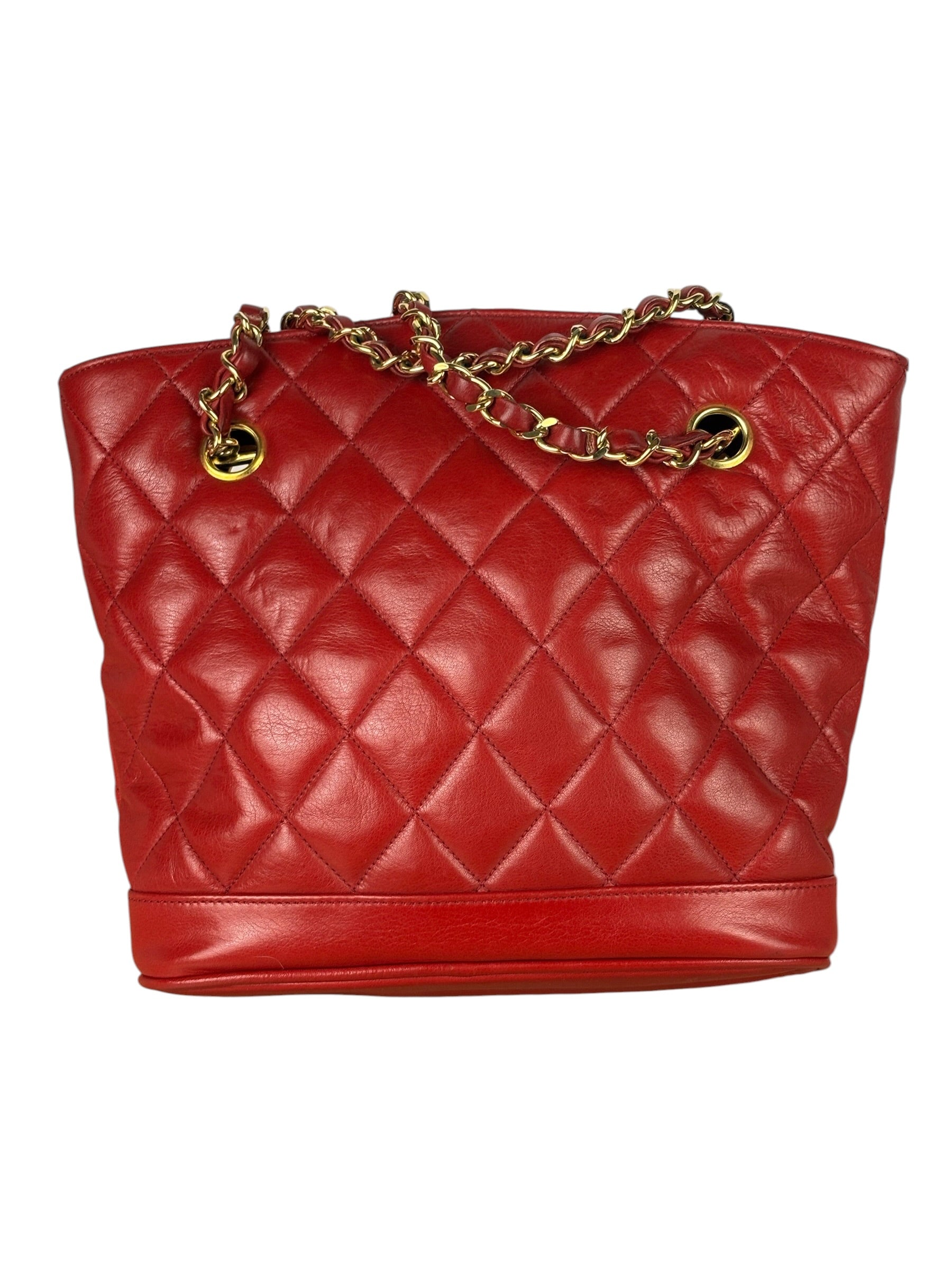 Chanel Vintage Red Quilted Lambskin Shoulder Bag 1989