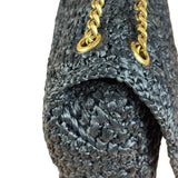 YSL Black Raffia Leather Trim Jamie Chain Shoulder Bag