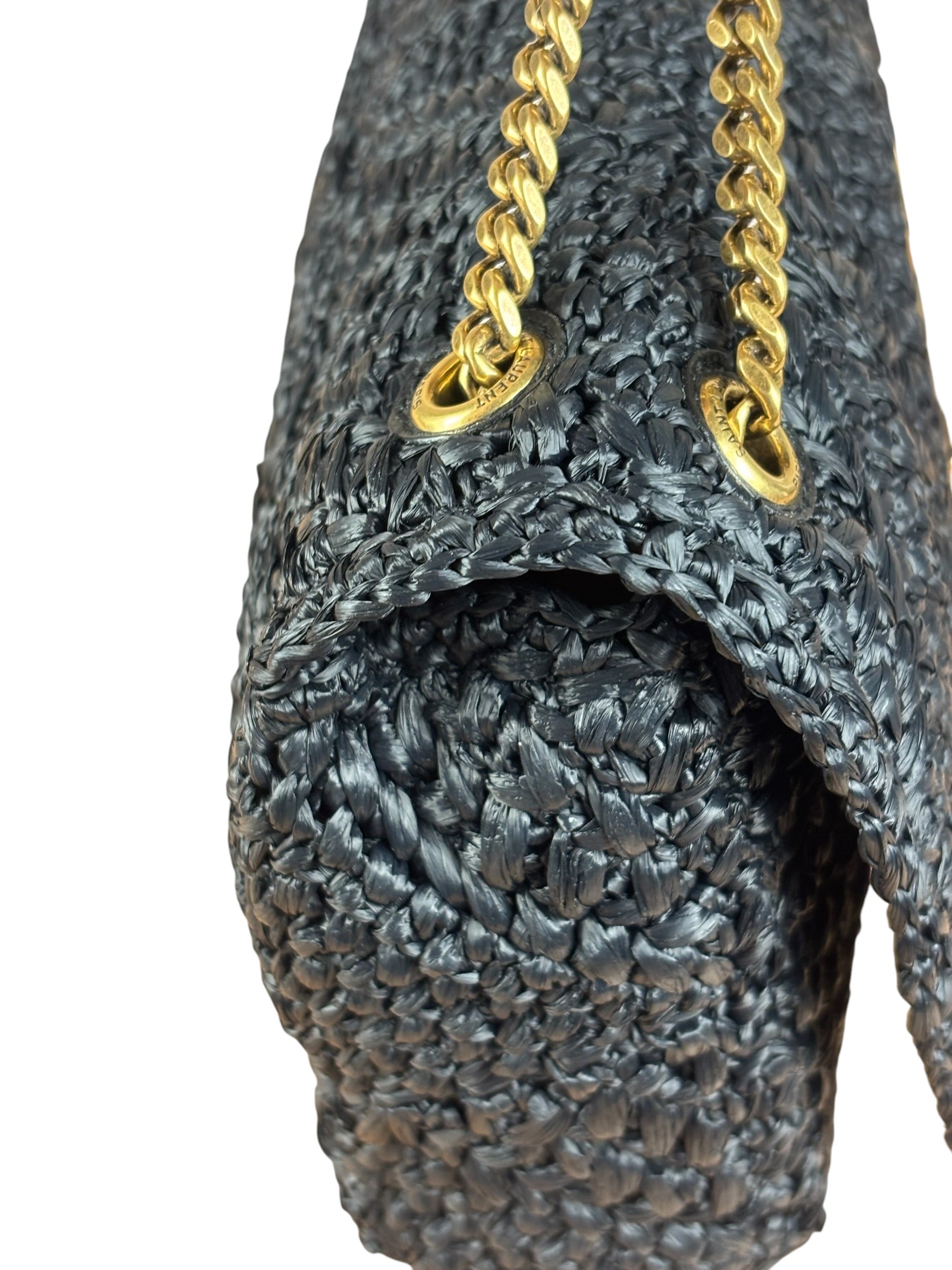 YSL Black Raffia Leather Trim Jamie Chain Shoulder Bag