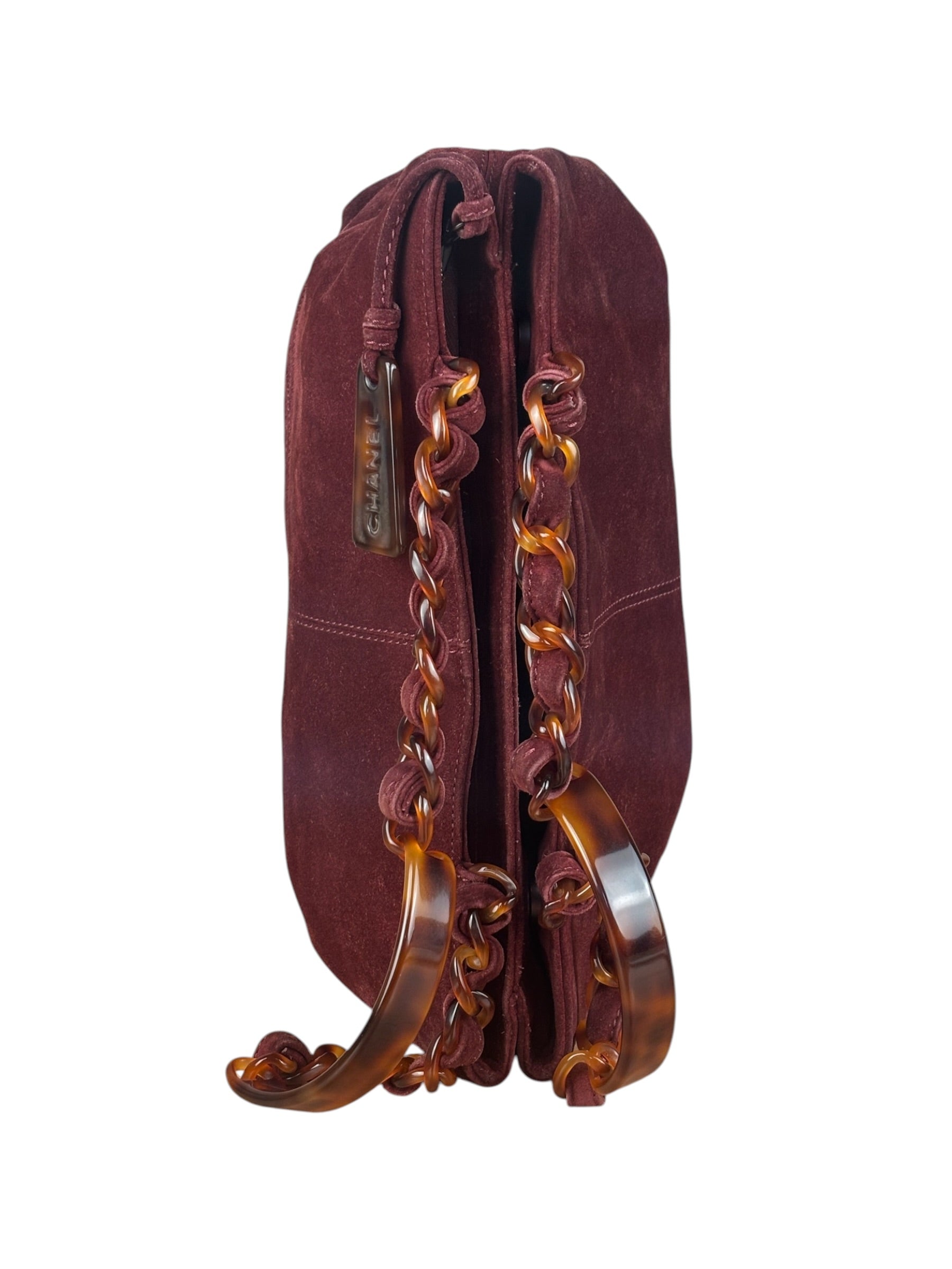 Chanel Bordeaux Suede Tortoise Chain Shoulder Bag '97-'99