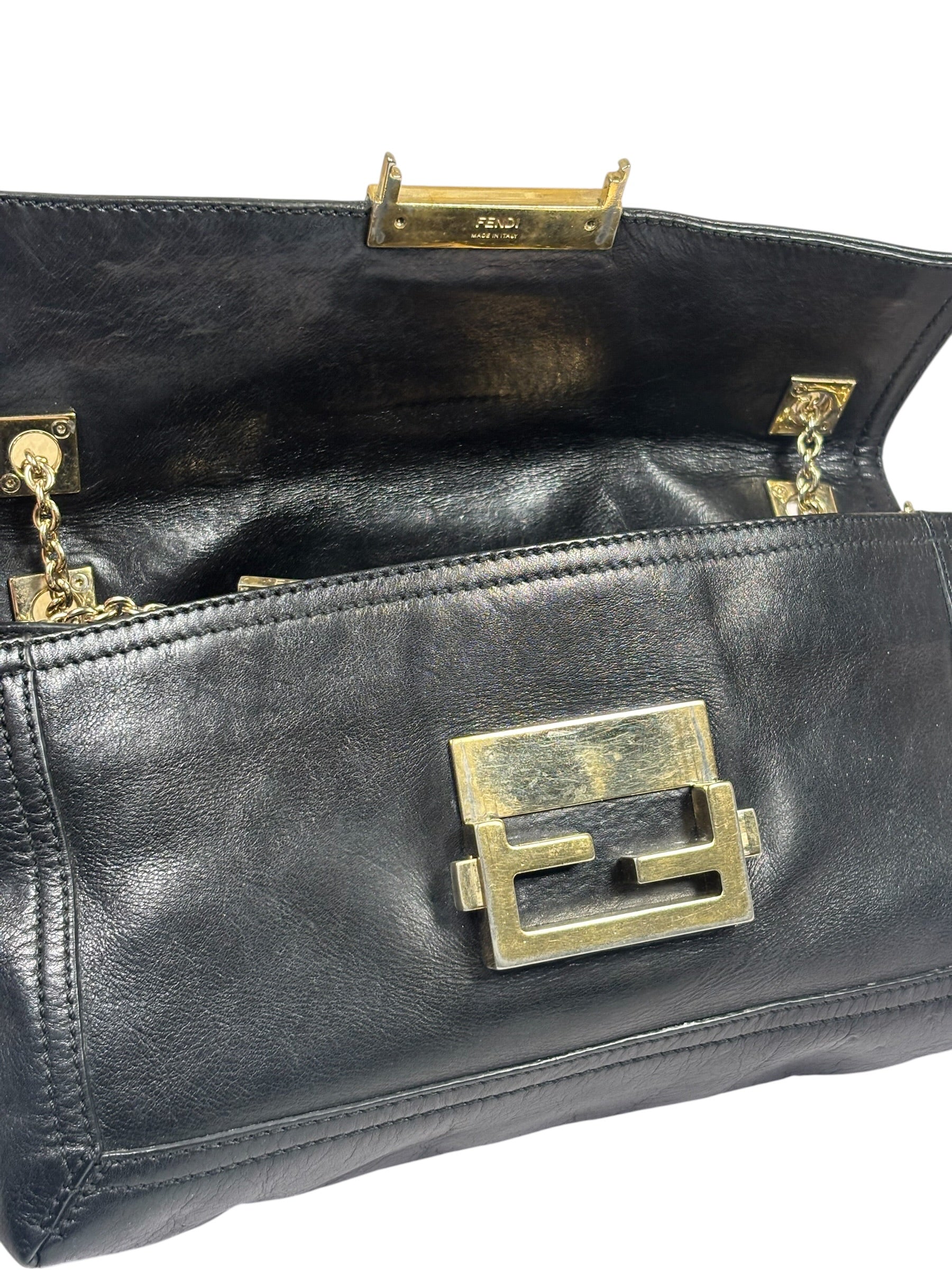 Fendi Black Leather Maxi Baguette