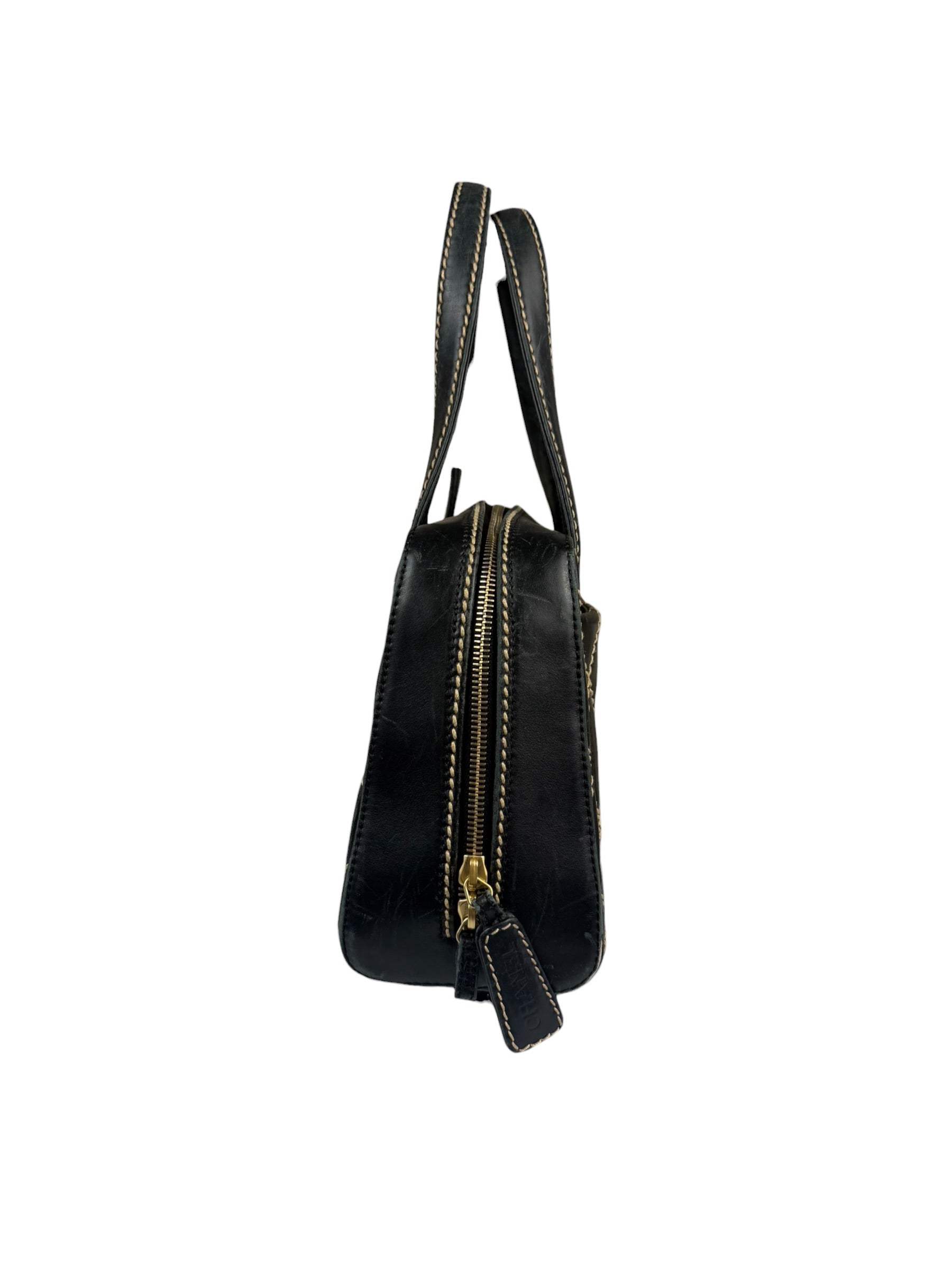 Chanel Black Quilted Leather Wild Stitch Bowler Bag 2003