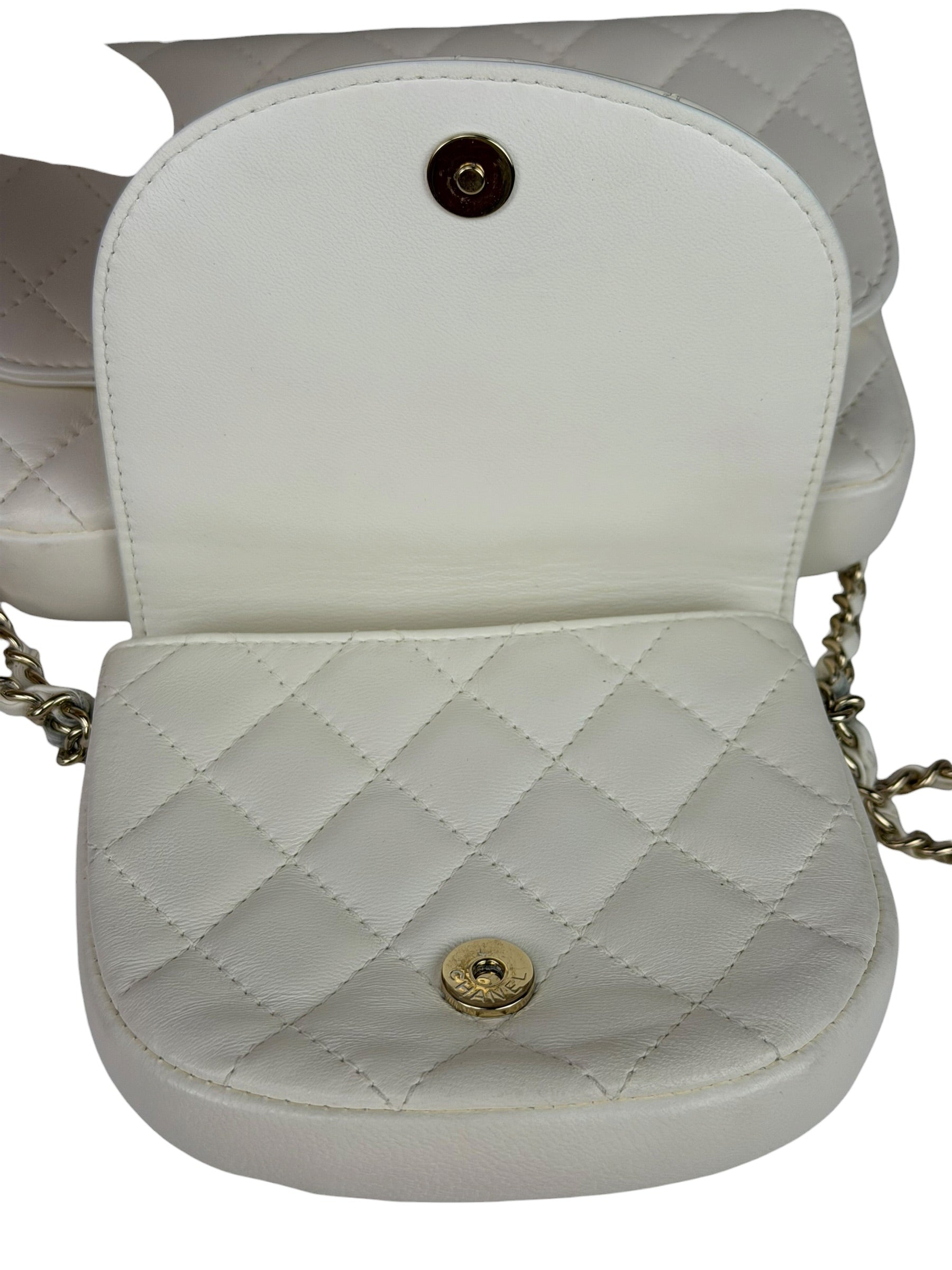 Chanel White Quilted Leather Side-Packs Dual Shoulder Bag 2019