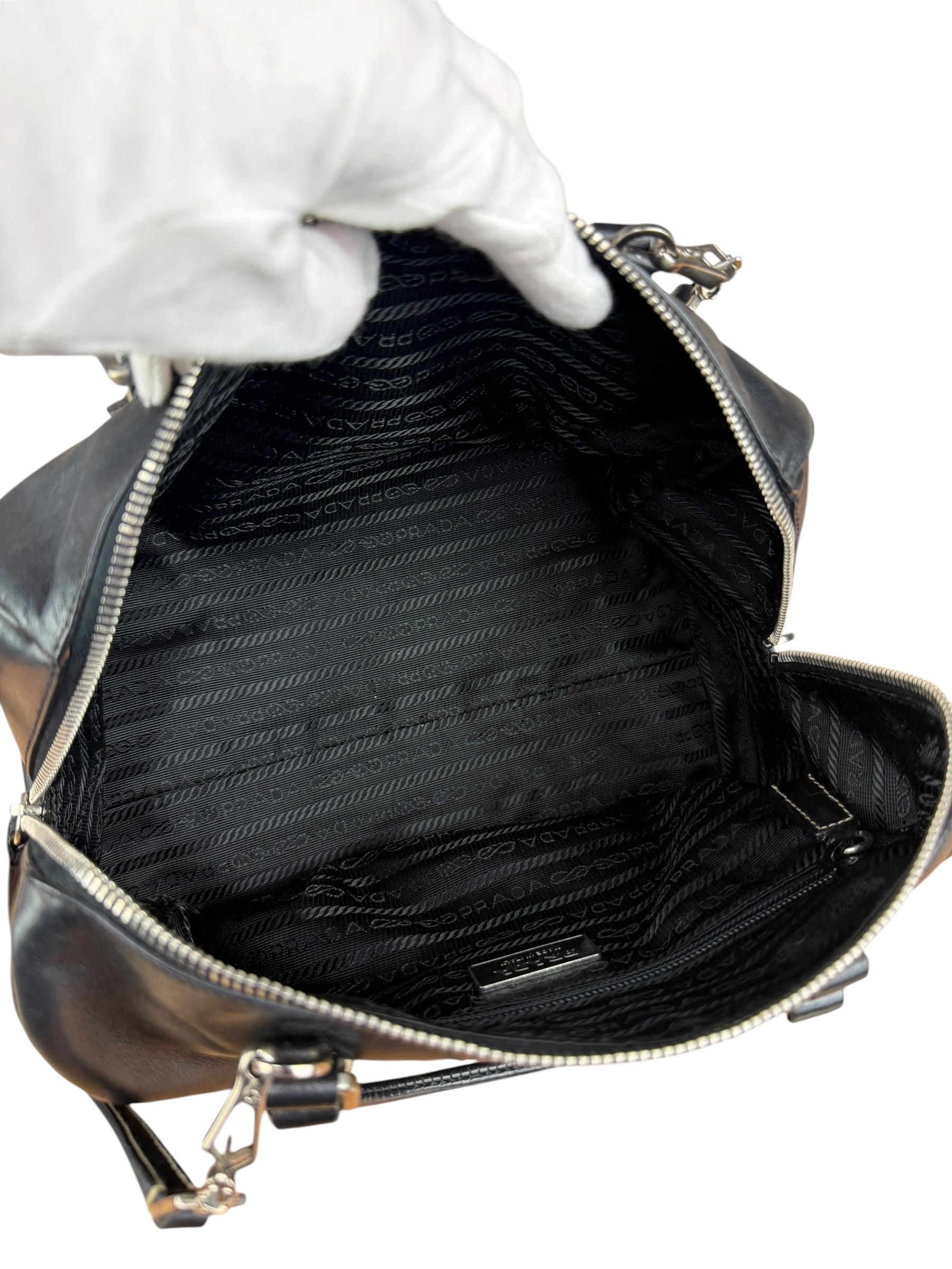 Prada Vintage Black Leather Mini Boston Bag
