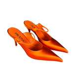 Prada Orange Satin Heel Mules