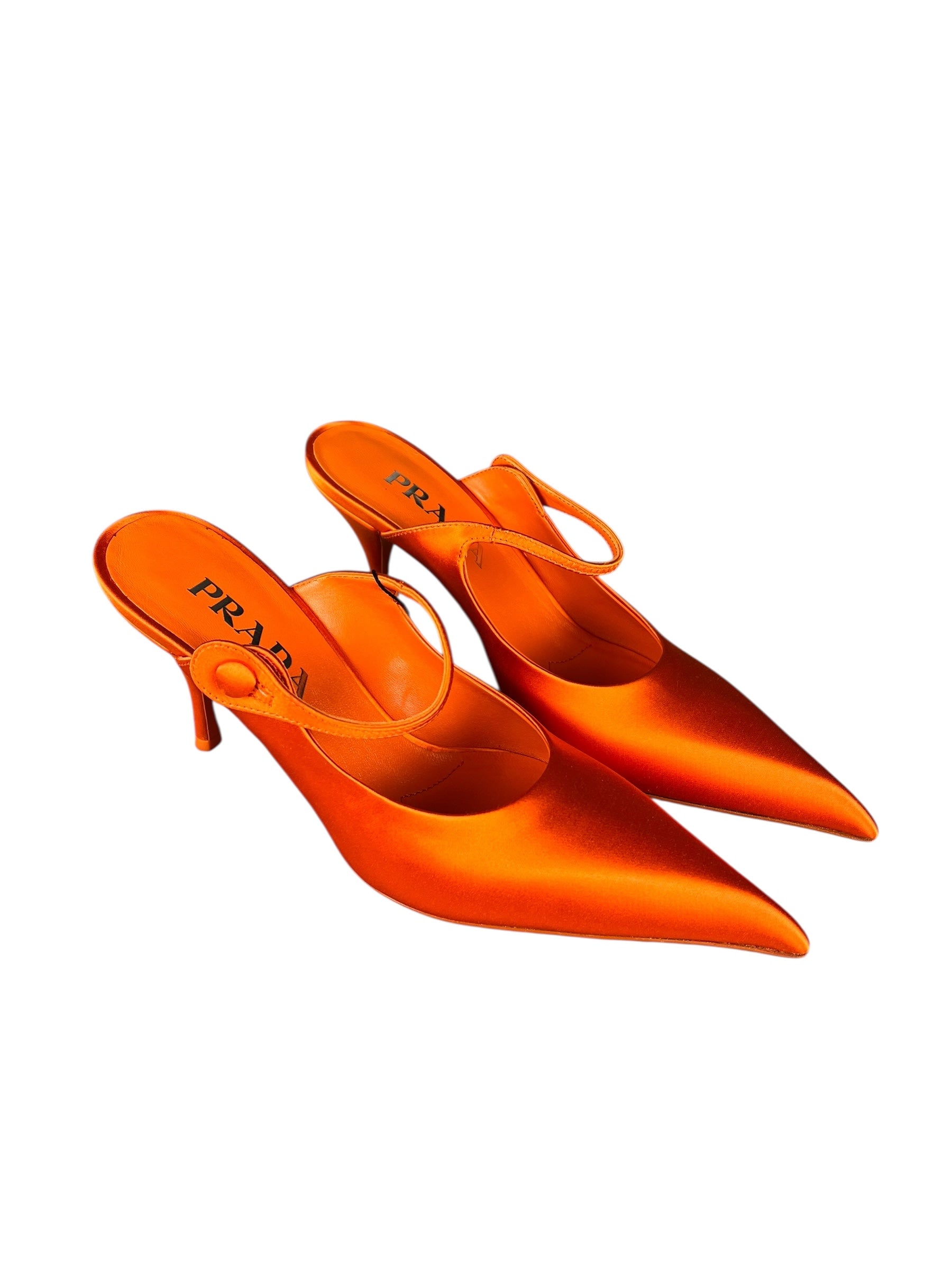Prada Orange Satin Heel Mules