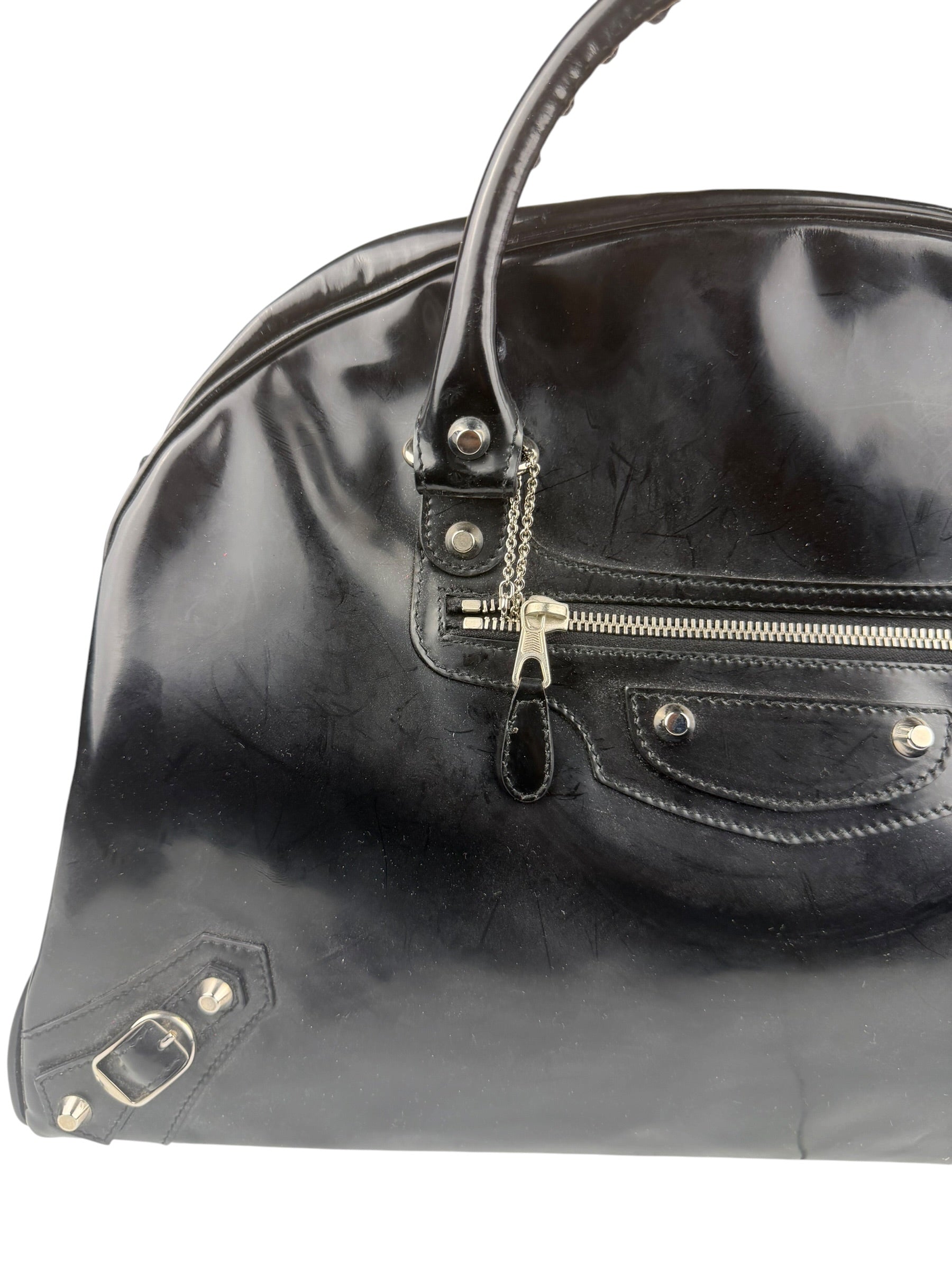 Balenciaga Black Patent Leather Weekender Handbag