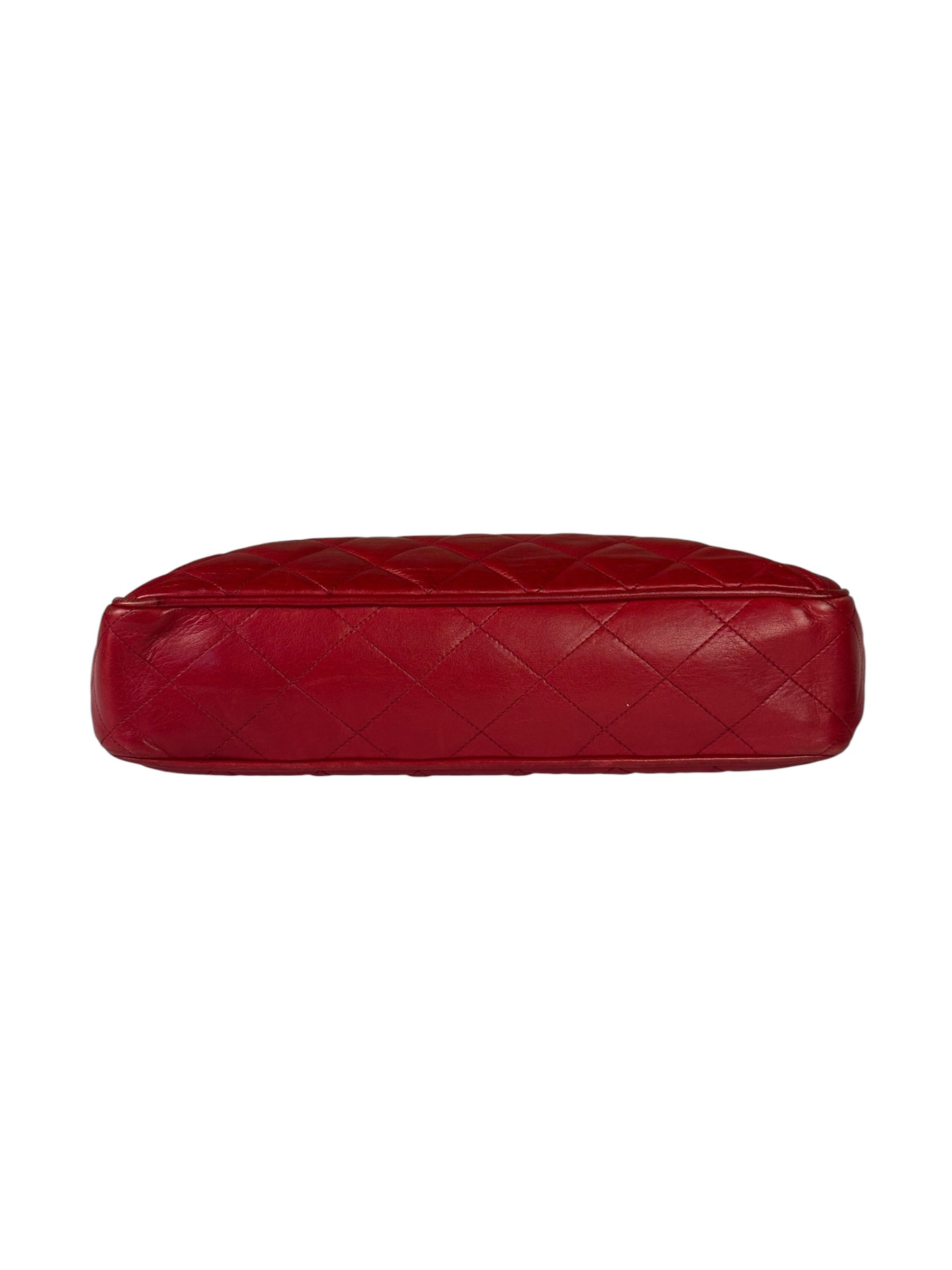 Chanel Red Quilted Lambskin Chain Tote Bag 1990