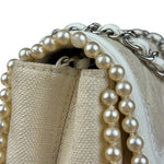 Chanel White Leather/Canvas Pearl Crossbody Flap 2003