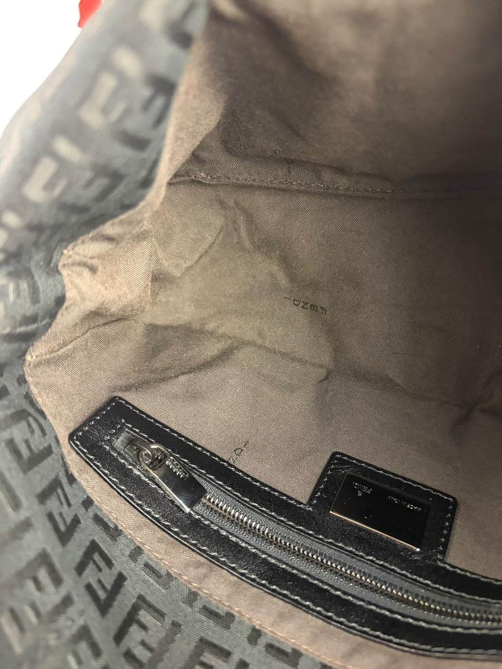 Fendi Black Leather Trim Zucca Baguette