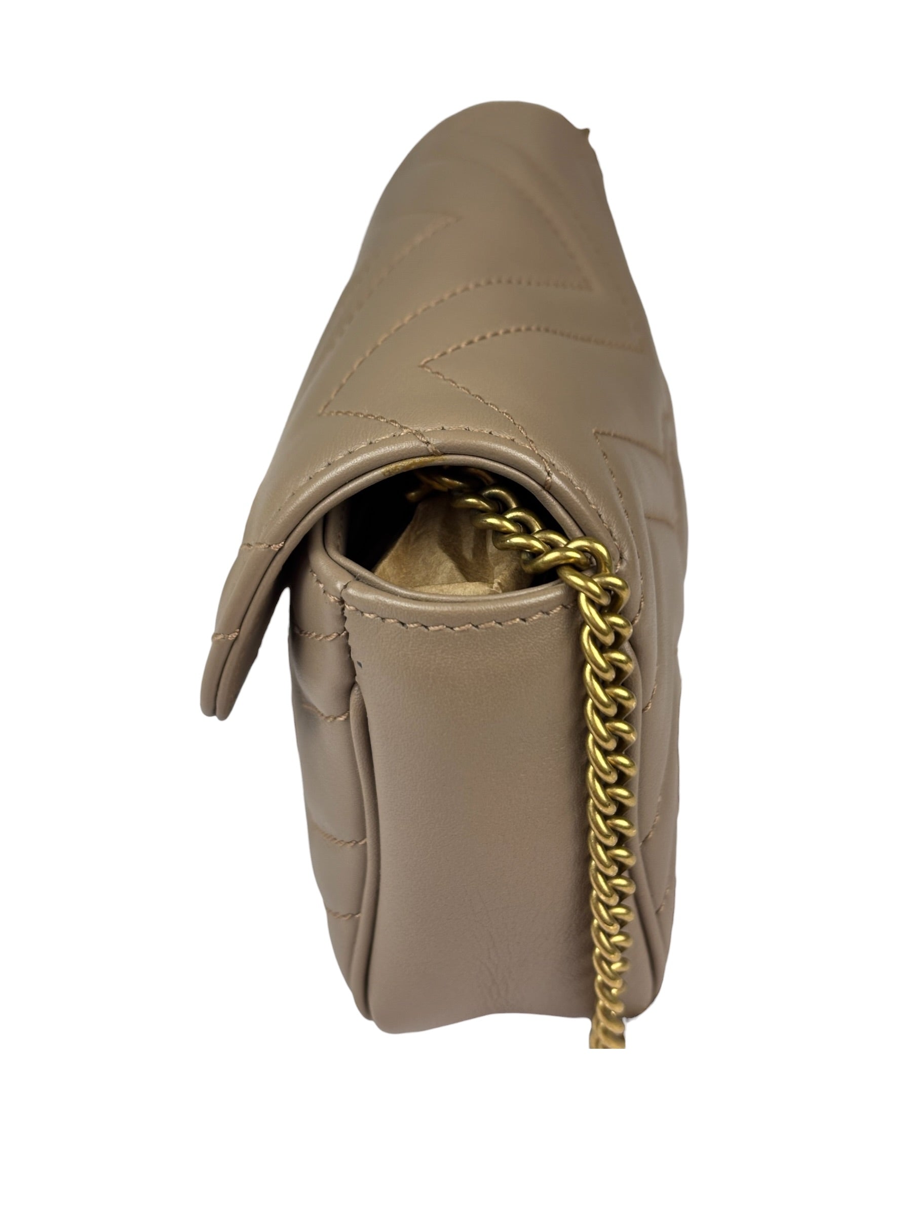 Gucci Pink Beige Leather Marmont Mini Shoulder Bag