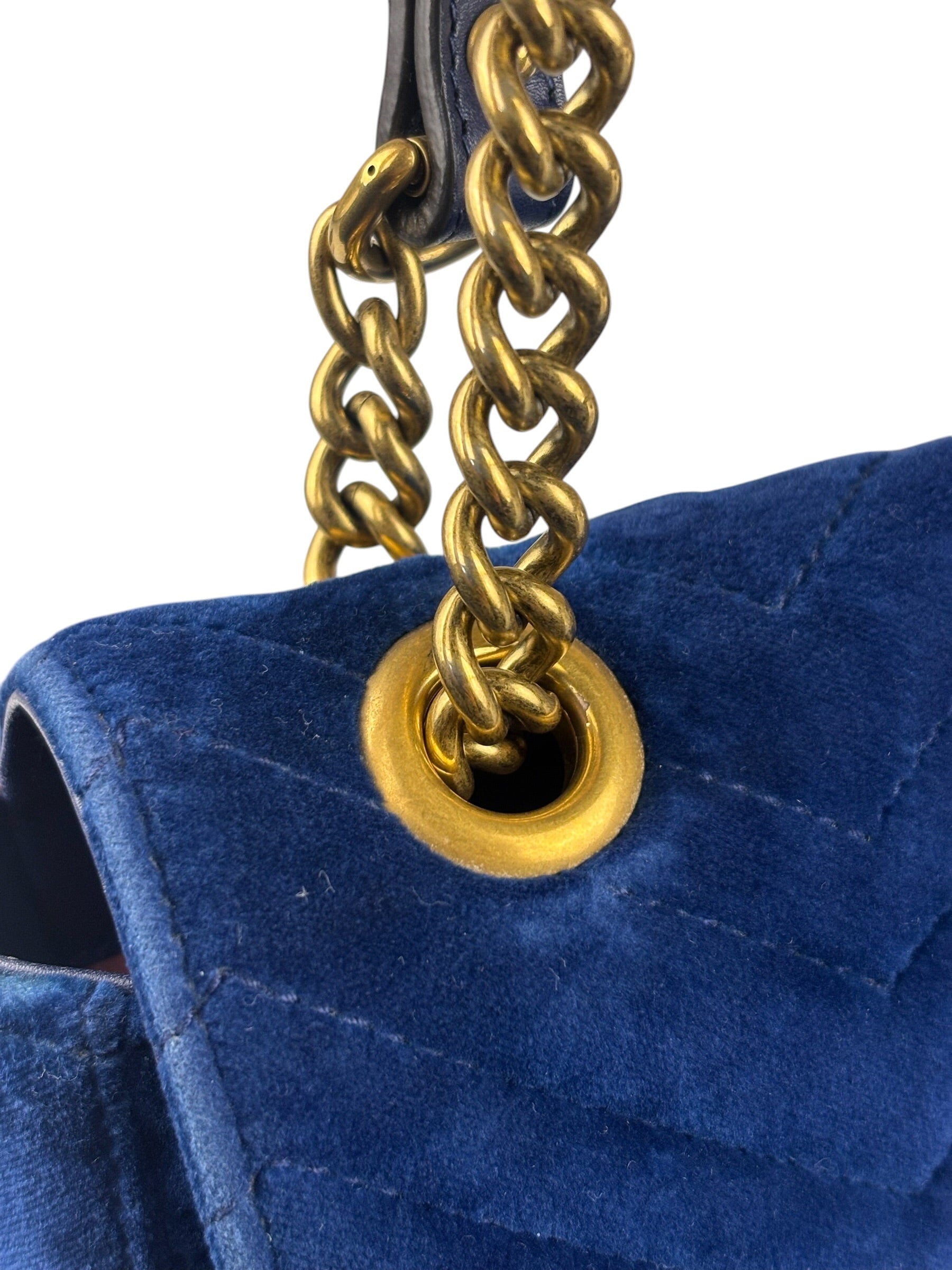 Gucci GG Blue Velvet Marmont Chain Shoulder Bag