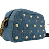 Gucci Blue Denim GG Marmont Pearl Camera Bag