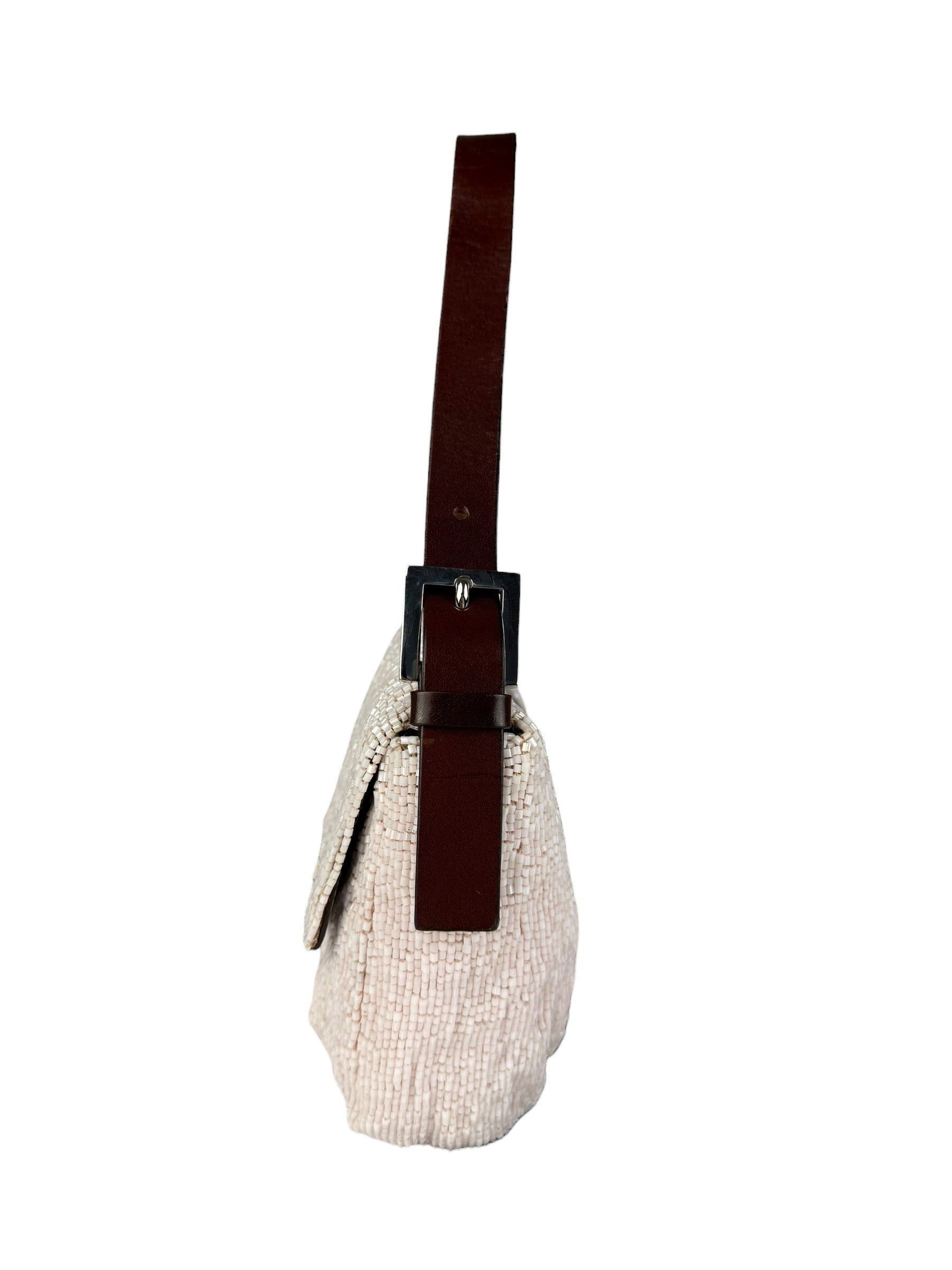 Fendi Leather-Trimmed Beaded Baguette Light Pink