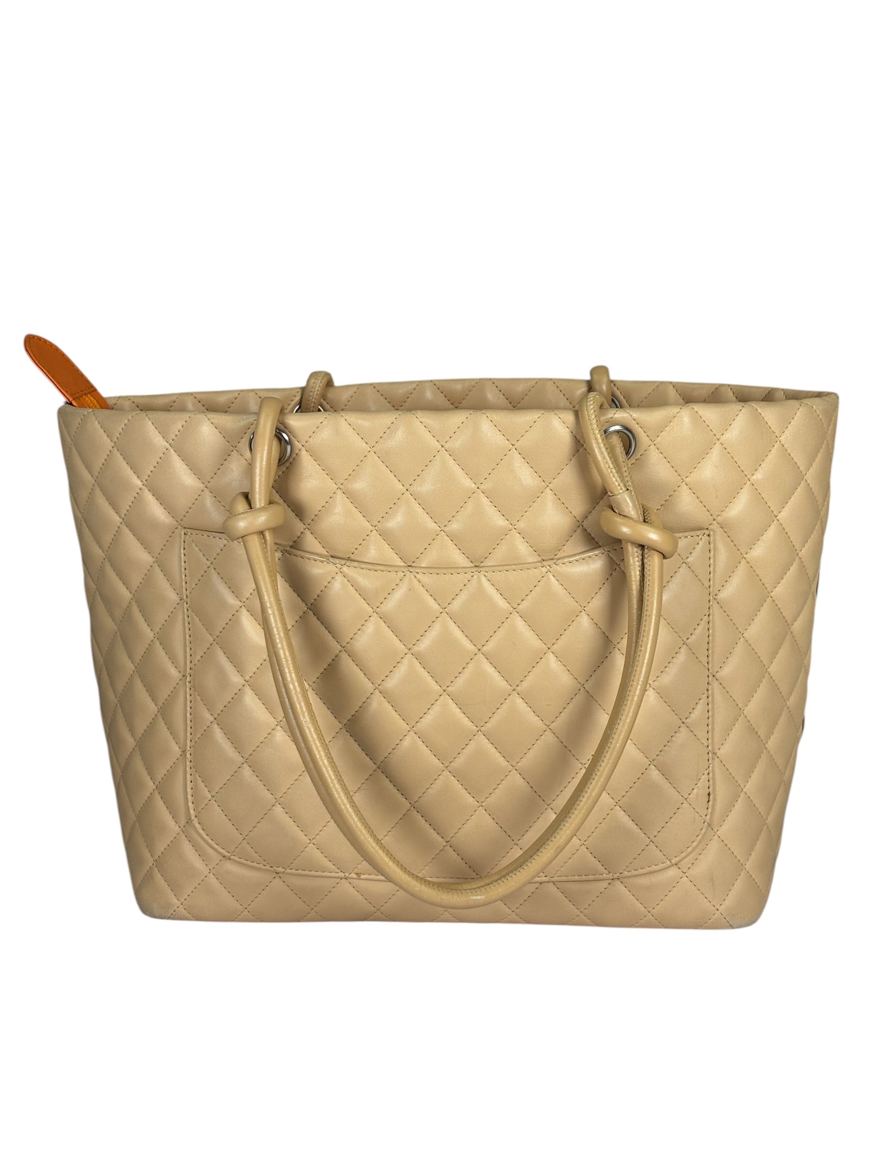Chanel Beige Quilted Lambskin Linge Cambon Tote2005