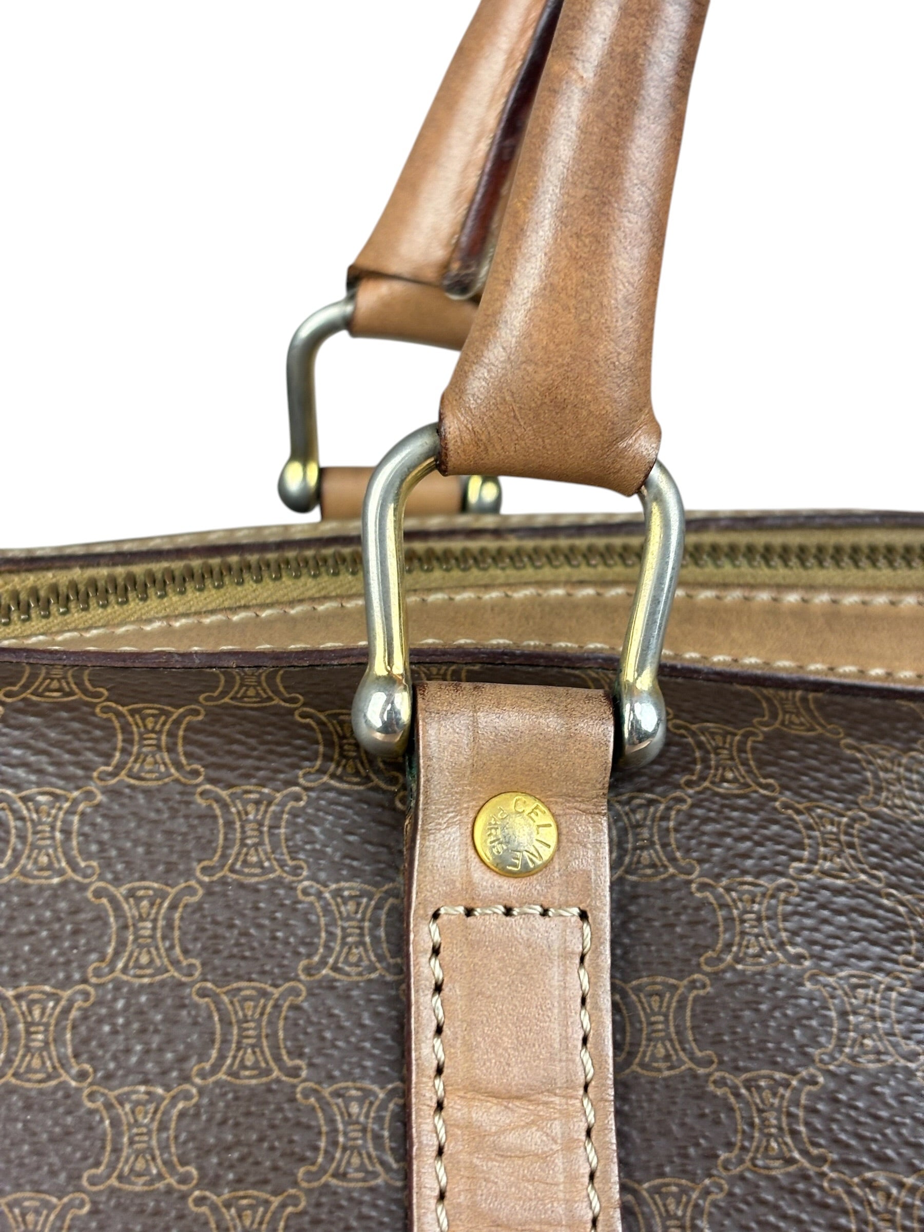 Celine Brown Leather Boston Handbag