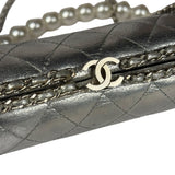 Chanel Metallic Silver Quilted Chain Around Clutch Shoulder Bag 2011