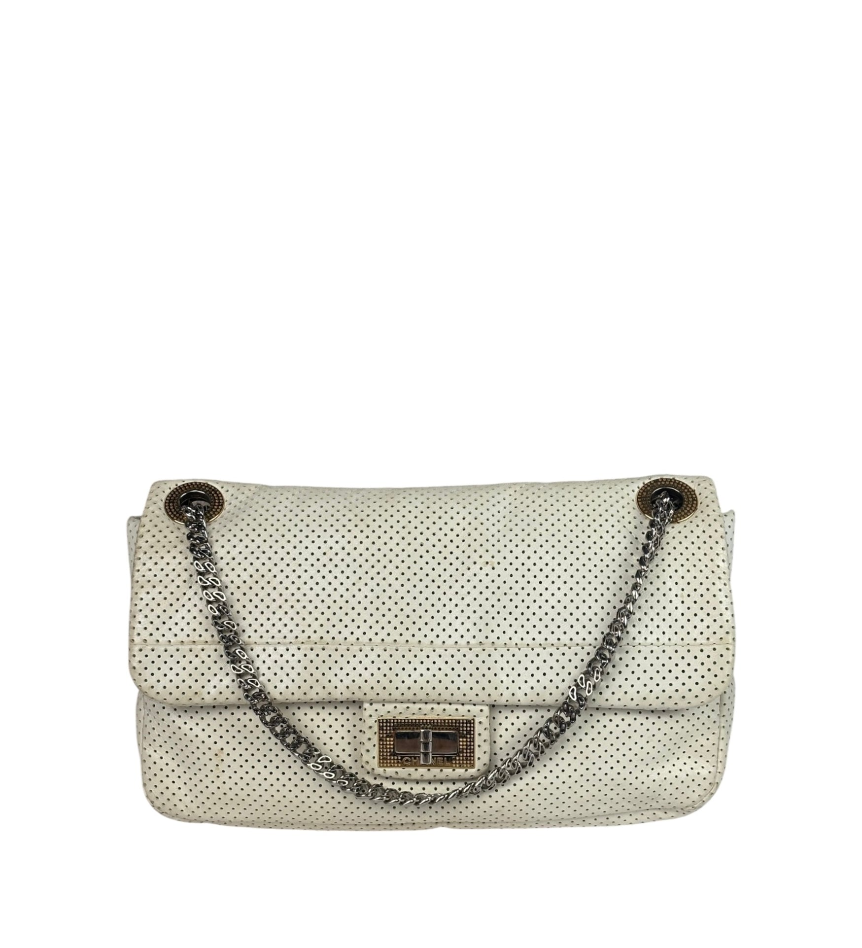 Chanel Ivory Perforated Drill Two-Tone Mademoiselle Flap Bag 2006