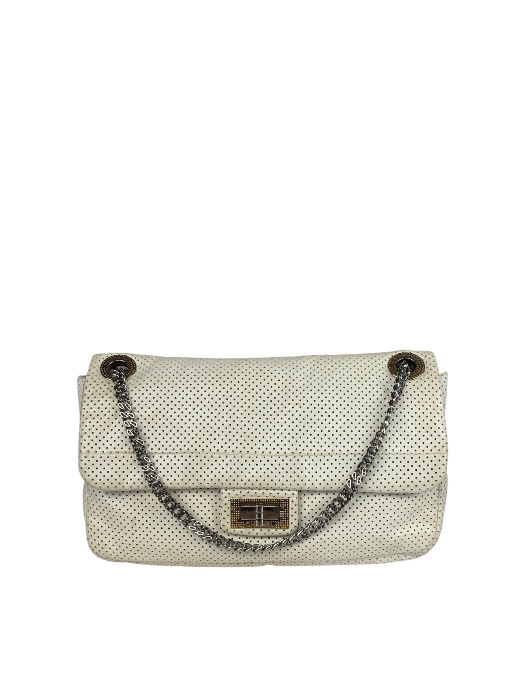 Chanel Ivory Perforated Drill Two-Tone Mademoiselle Flap Bag 2006