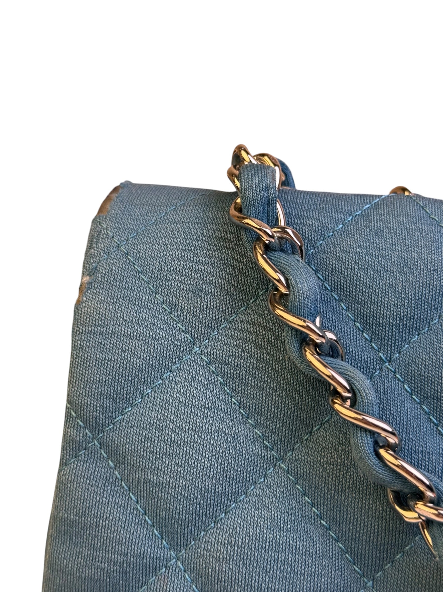 Chanel Teal Blue Jersey Large Flap Bag 2009