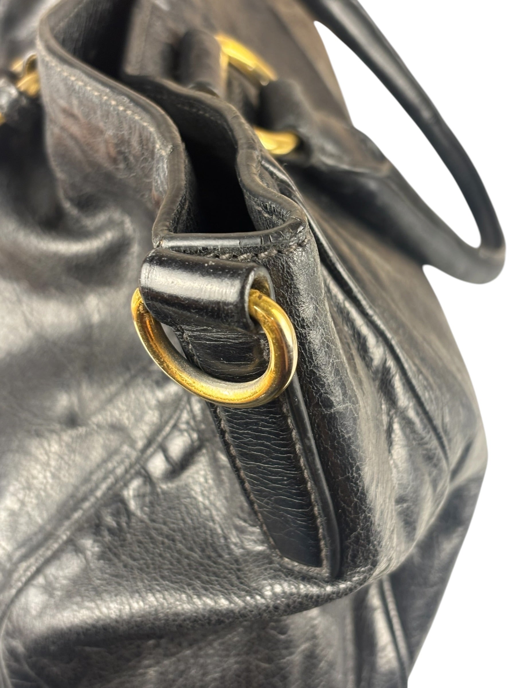 Prada Vintage Black Shine Leather Vitello Daino Tote