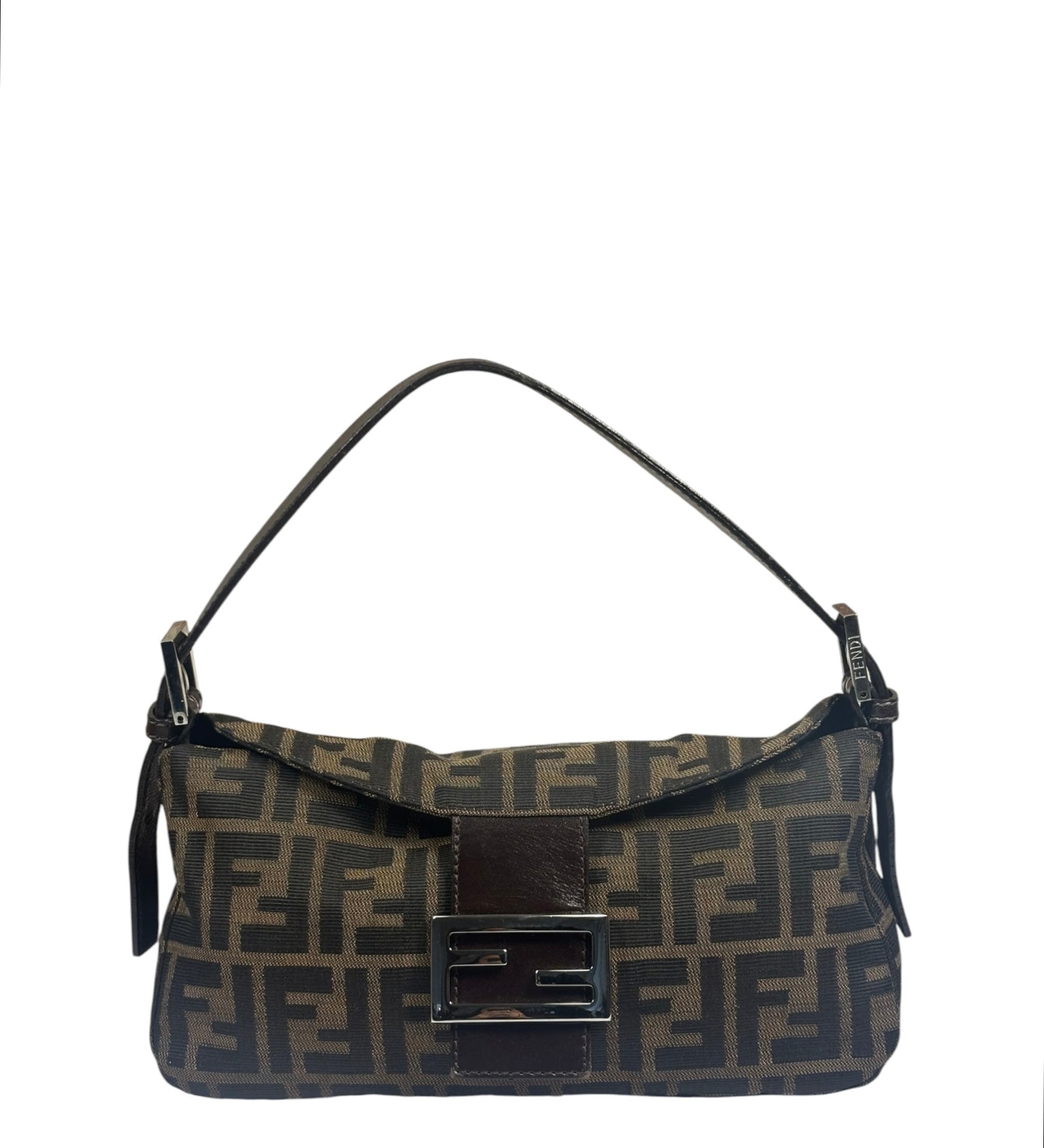 Fendi Brown Leather Trim Baguette
