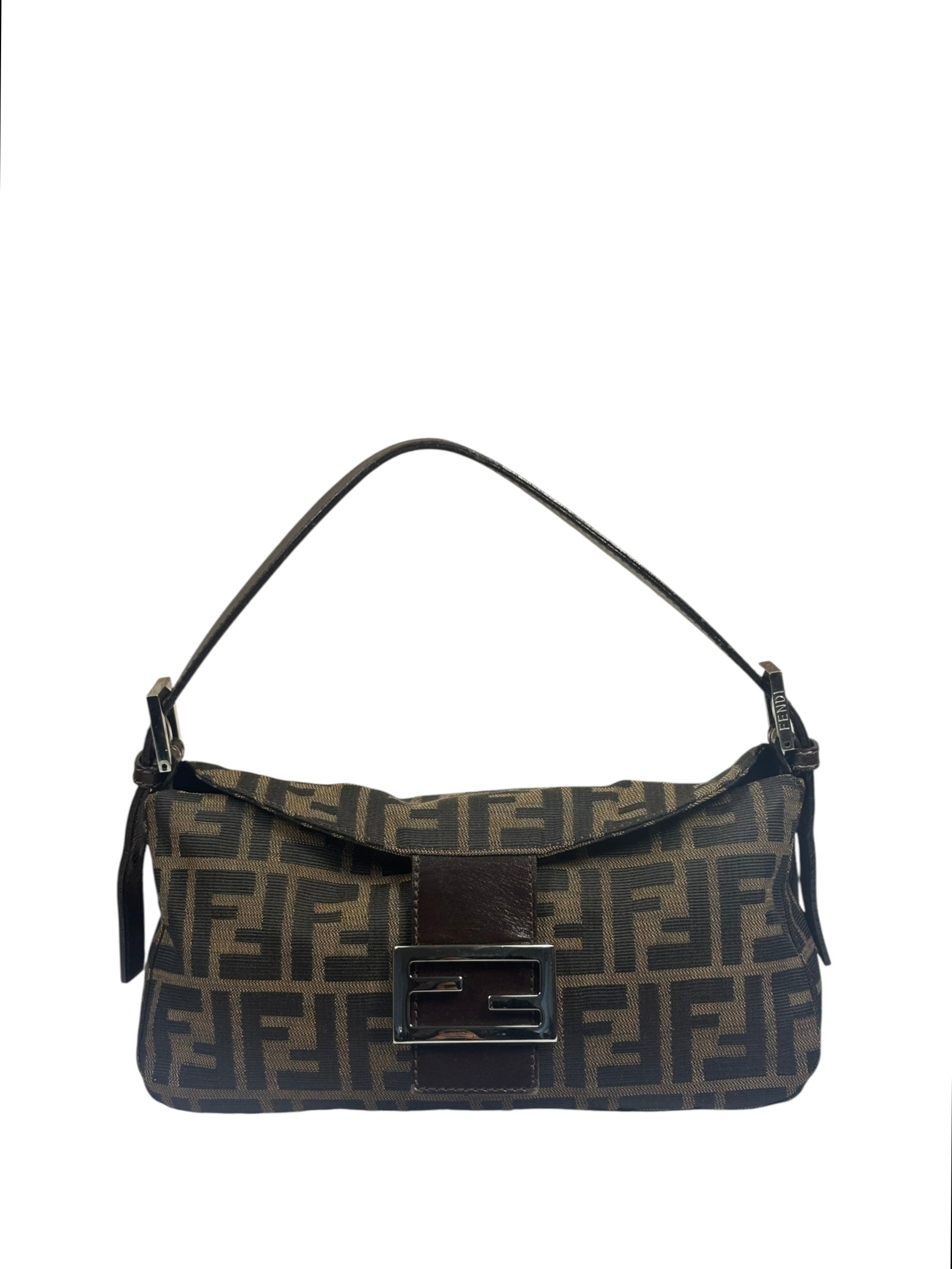 Fendi Brown Leather Trim Baguette