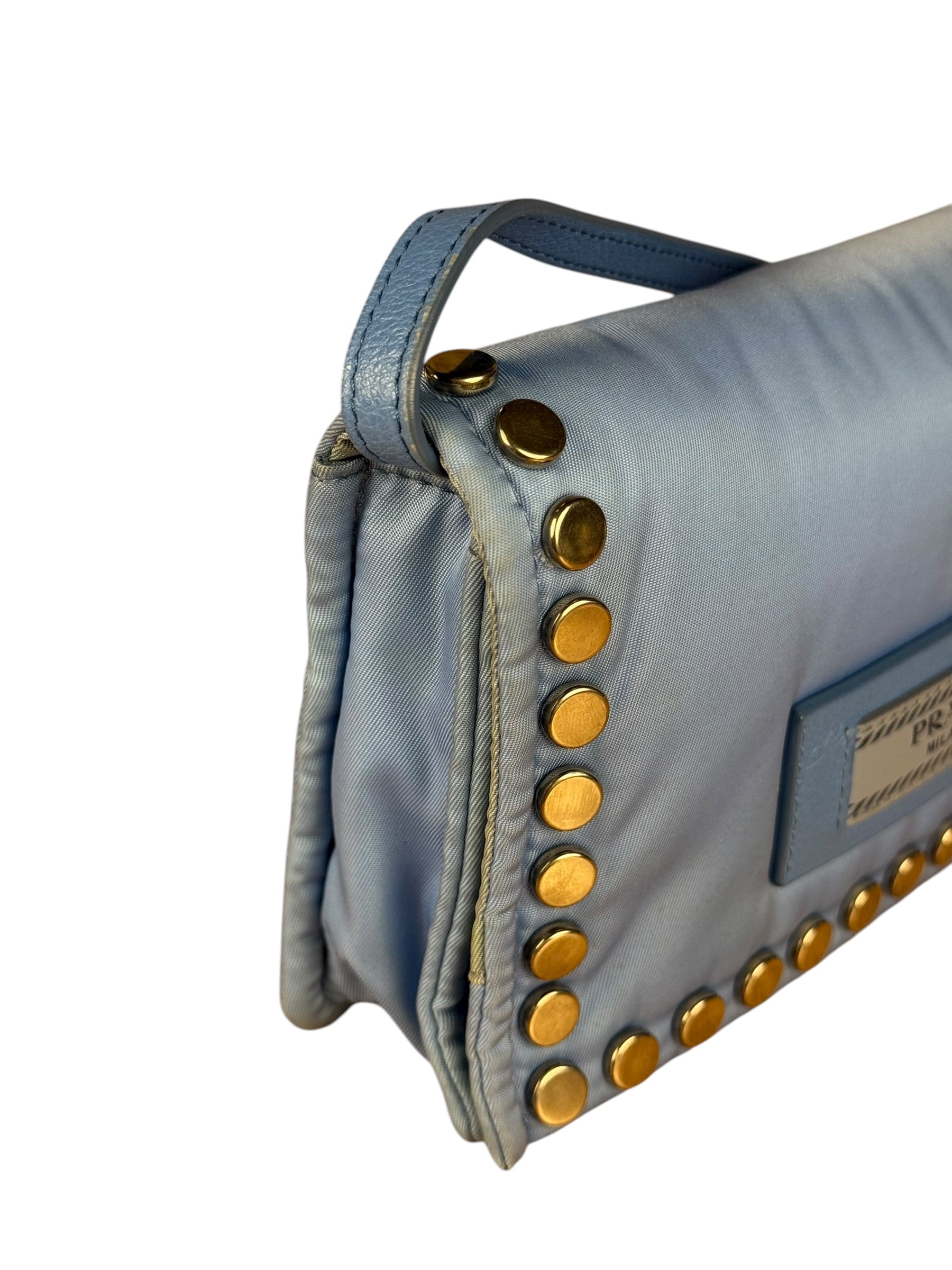 Prada Nylon Blue Studded Crossbody Bag