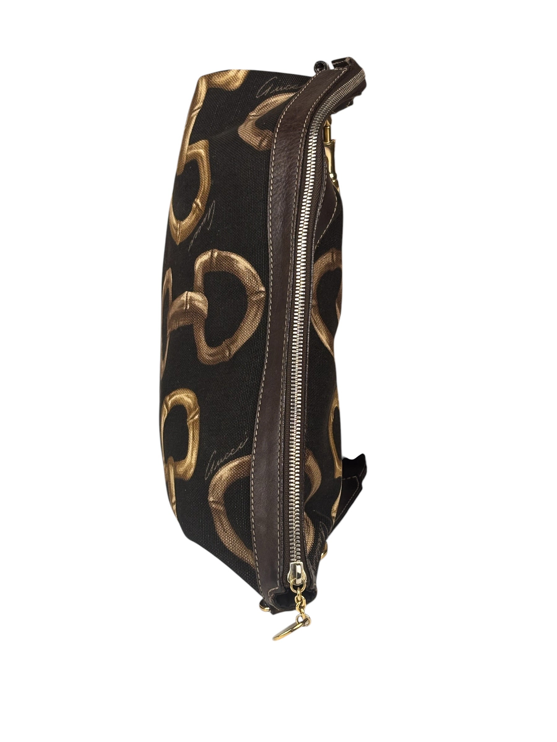 Gucci Black/Brown Leather Trim Half-Moon Hobo Bag