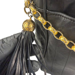 Chanel Vintage Black Leather Mademoiselle Vertical Quilted Shoulder Bag 1990's