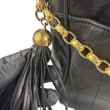 Chanel Vintage Black Leather Mademoiselle Vertical Quilted Shoulder Bag 1990's