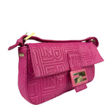 Fendi Pink Leather Logo Embossed Baguette